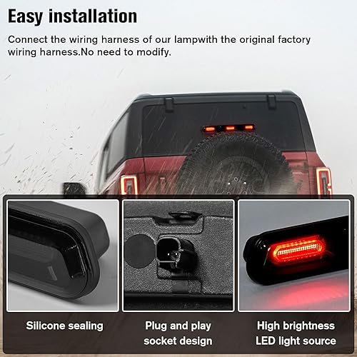 Miniatura 4 de Tercera luz de freno LED de repuesto para Ford Bronco 2021 2022 2023, luz de freno de montaje alto estilo Raptor (no compatible con Ford Bronco