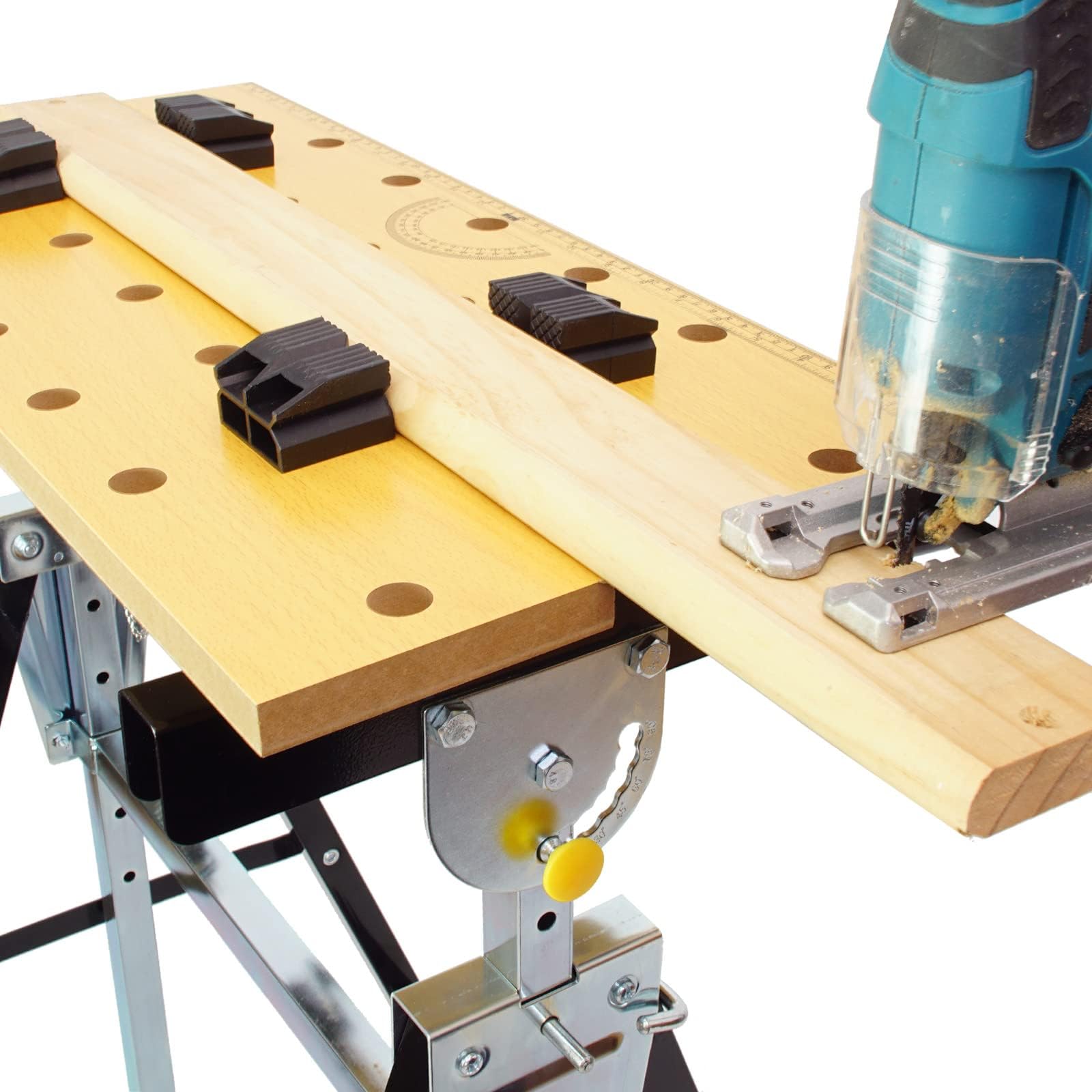 TRUTZHOLM Werkbank klappbar 7-Fach höhenverstellbar Werktisch Spanntisch mit Backen Arbeitstisch bis 100kg große Arbeitsfläche, zum Schleifen, Einspannen von Werkstücken, Sägen, Höhe bis 114 cm