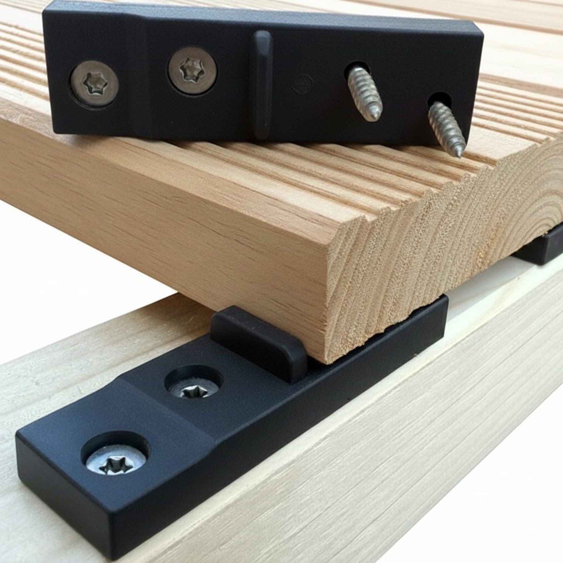 200 Stk. Abstandshalter für Terrassendielen verdeckte Befestigung Inkl. Edelstahl Schrauben + 1 Bit, Fugenbreite 2 mm / 4 mm oder 7 mm, Terrassenclips (HOLZ Unterkonstruktion, 4 mm Fugenbreite)