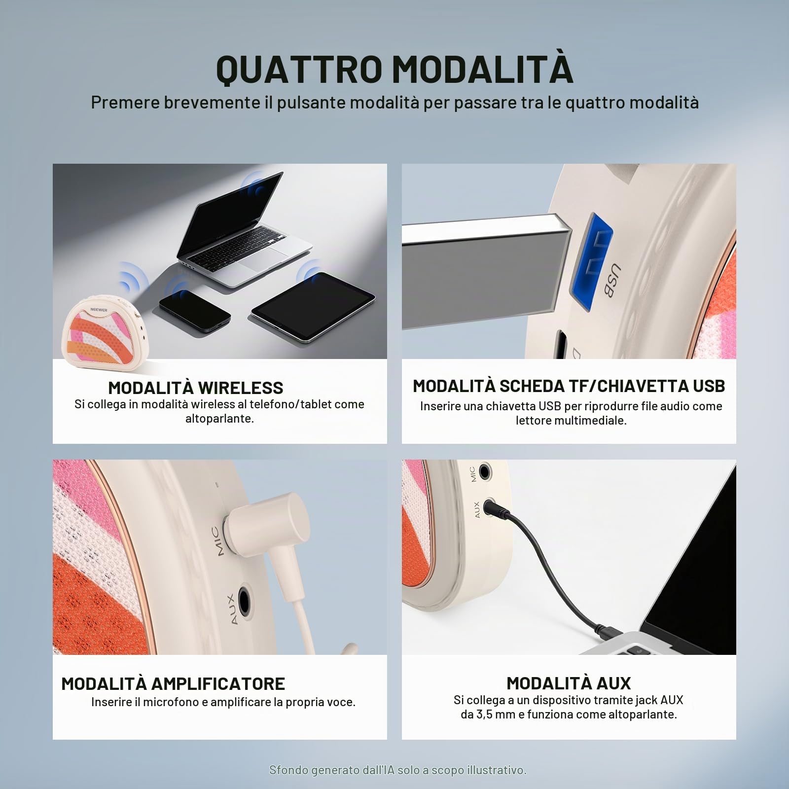 NEEWER VA01 Amplificatore Vocale con Microfono Headset Cablato, Speaker,Tracolla, Uscita AUX, Megafono Portatile Audio USB C Ricaricabile con Mic Batteria 14H per Insegnanti Formatori Guida Turistica