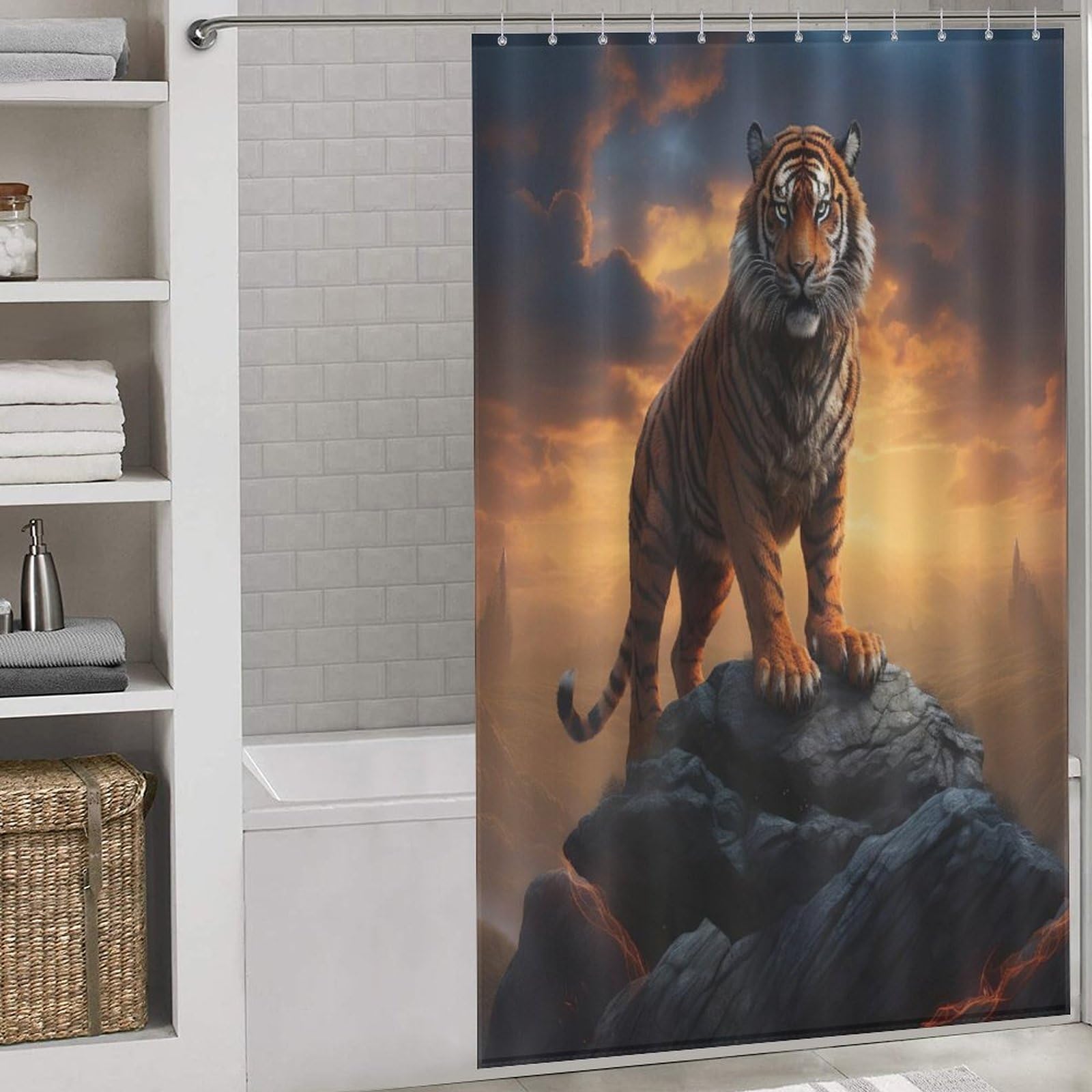 Rideau de douche tigre en polyester qualitatif lavable de 140x183cm