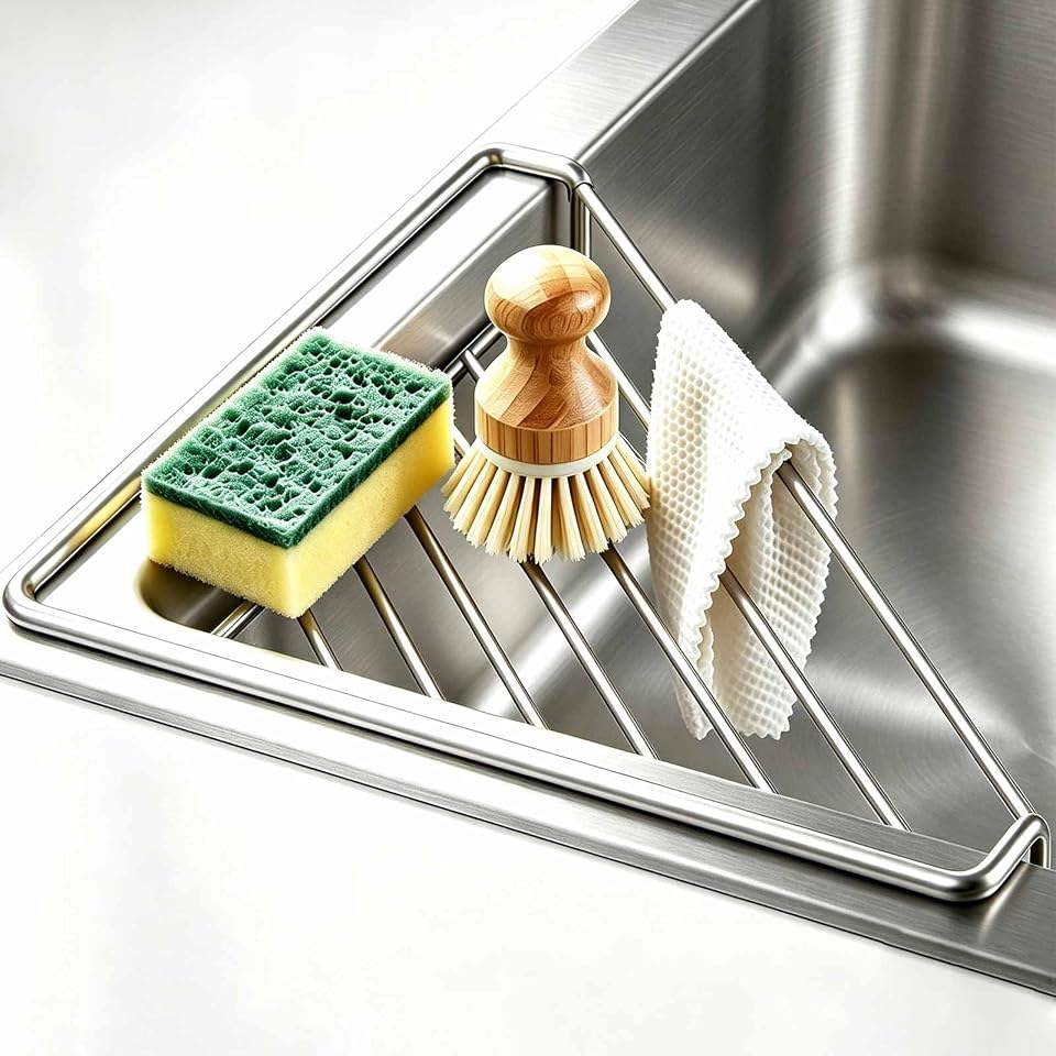 Triangle Stainless Corner Sink Rack product image from the current Amazon listing