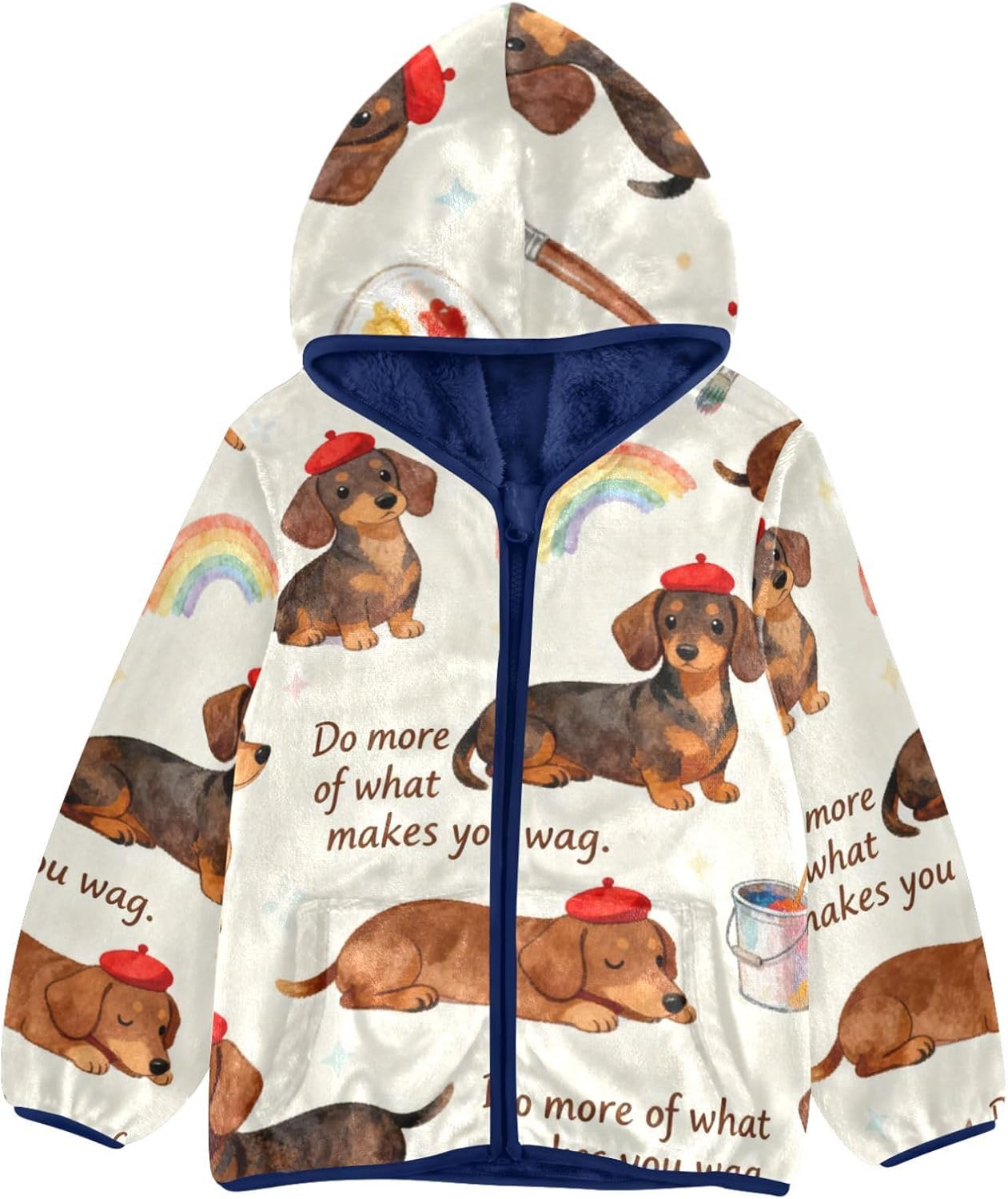Duchshund Dog Artist Cute Light Jackets Toddler Children Plush Outerwear Navy Blue Baby Boys Fall Fleece Jacket