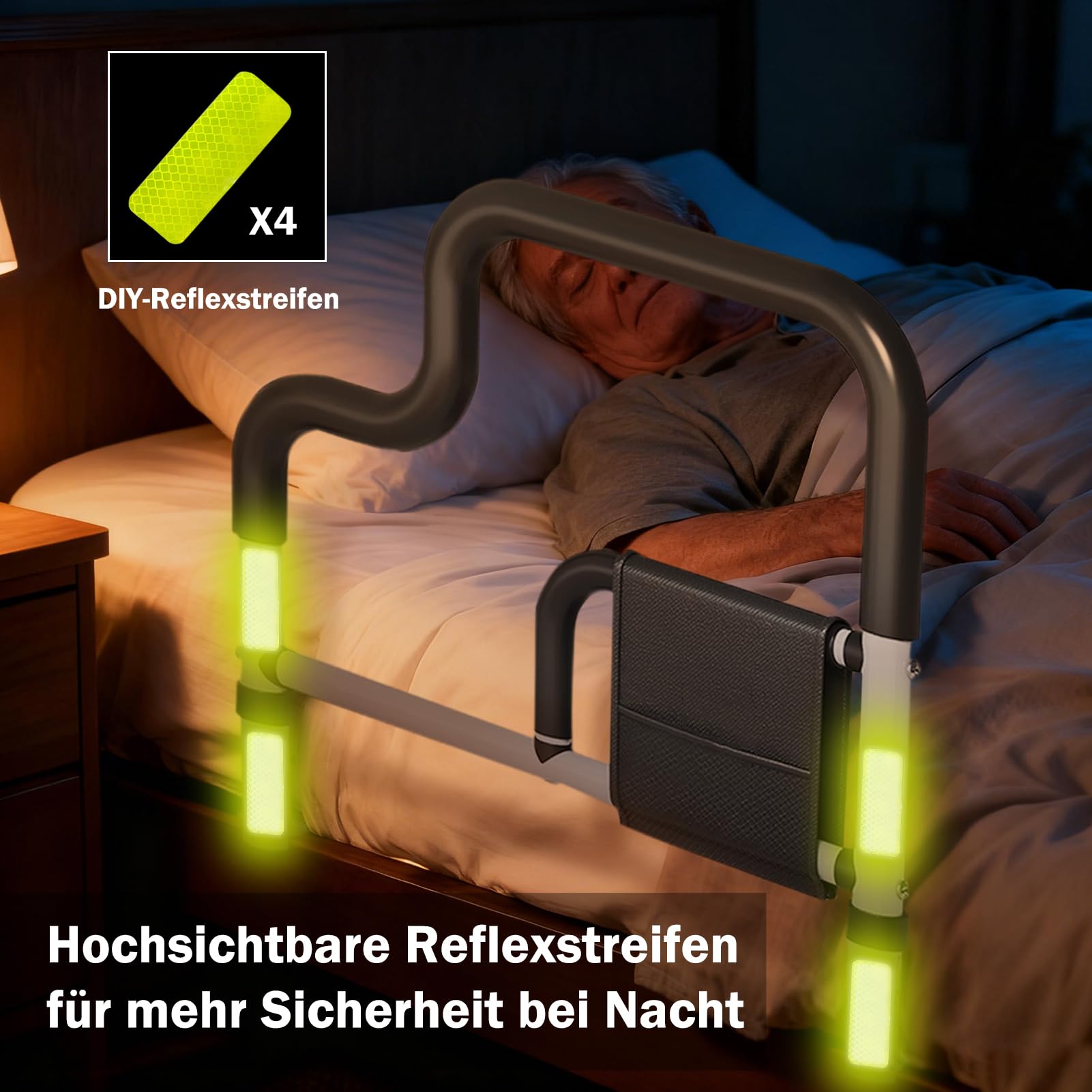 Aufstehhilfe Bett Senioren, Verstellbarer Bettgitter mit rutschfestem Schaumstoffgriff & Aufbewahrungstasche，Stabiler Metallrahmen, Sturzpräventionshilfe für den Heimgebrauch