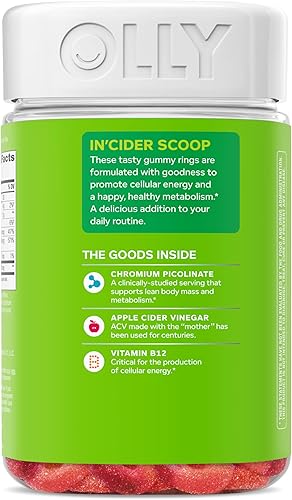 Miniatura 7 de OLLY Anillos de goma para metabolismo, metabolismo y energía celular, suplemento masticable, vinagre de sidra de manzana, vitamina B12, picolinato