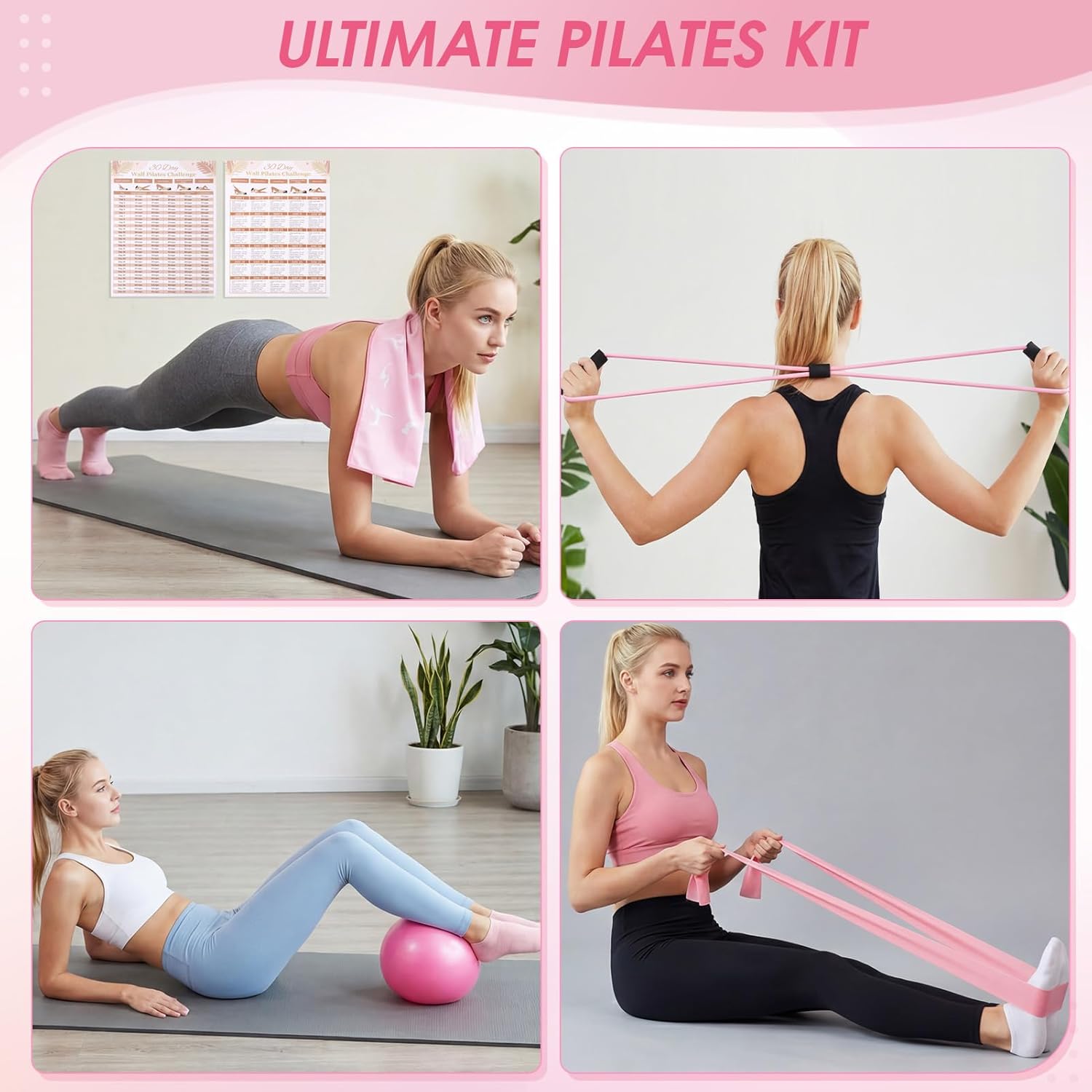 Pilates Equipment,Pilates Kit with 15" Pilates Ring,2 9.8" Ball,Resistance Bands,Ankle Weights, Sliders, Grip Socks, Pilates Towel,30-Day Challenge Poster,Home Pilates Workout Kit for Women