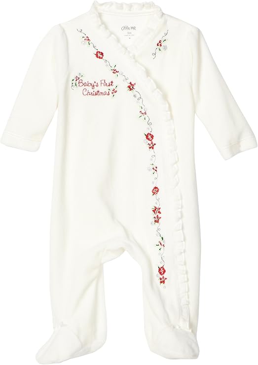 Little Me Baby Girls' Poinsetta Velour Footie Infant And
