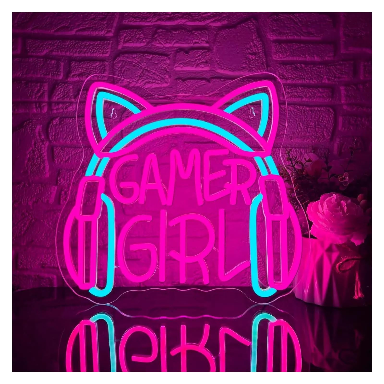 RONGCH Hanging Art Signs Gamer Girl Cat Headphones Neon Sign USB Powered LED Dimmable Light for Gaming Room Bedroom Girl Man Caves Decor 38cmx34.5cm