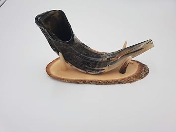 Handcrafted Wooden Shofar Stand - Natural Kudu Horn Tips - Display Base for Rams Horn Shofars Shofar Not Included