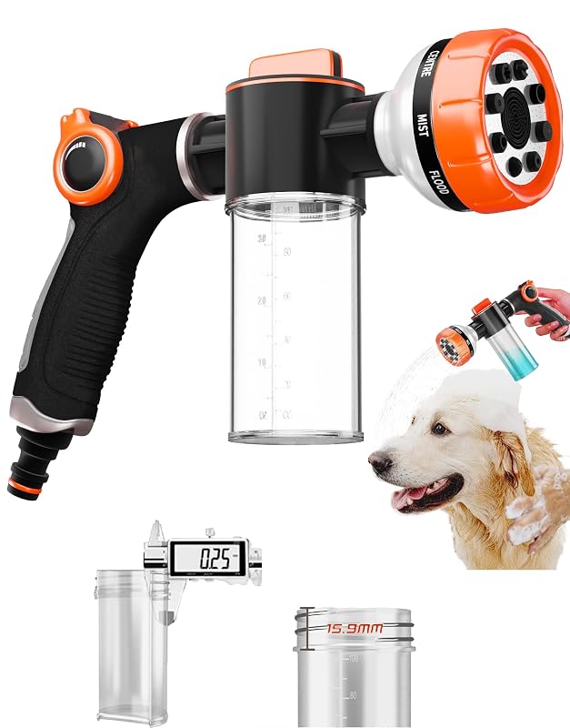 Pulverizador para Mangueira de Banho de Cães com Reservatório de Sabão e 8 Modos ZTDIXF Orange