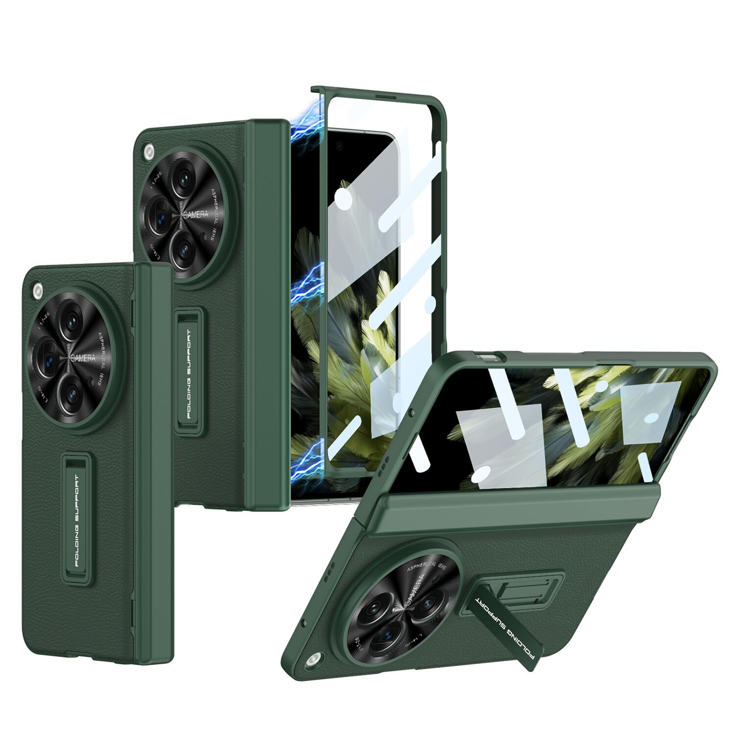 Étui OnePlus Open vert rigide : résolvez le risque de casse avec écran protégé en cuir - 8