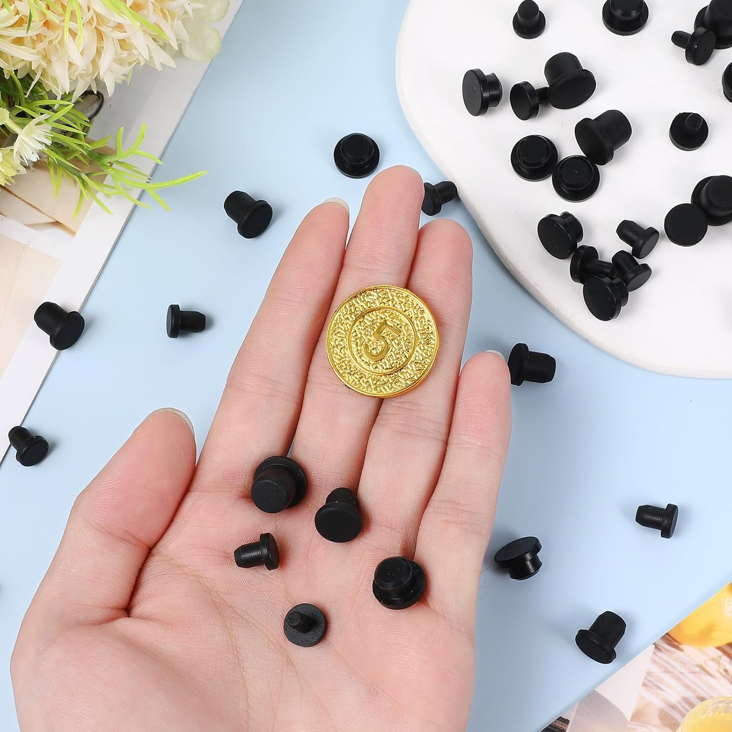50 Pcs Silicone Rubber Hole Plug, 5 Sizes Black Round Plug Cap Set Waterproof Button Hole End Covers Soft Flexible Stopper Fit for 4-9.5mm Inner Diameter Holes Bottles Pipes Test Tub
