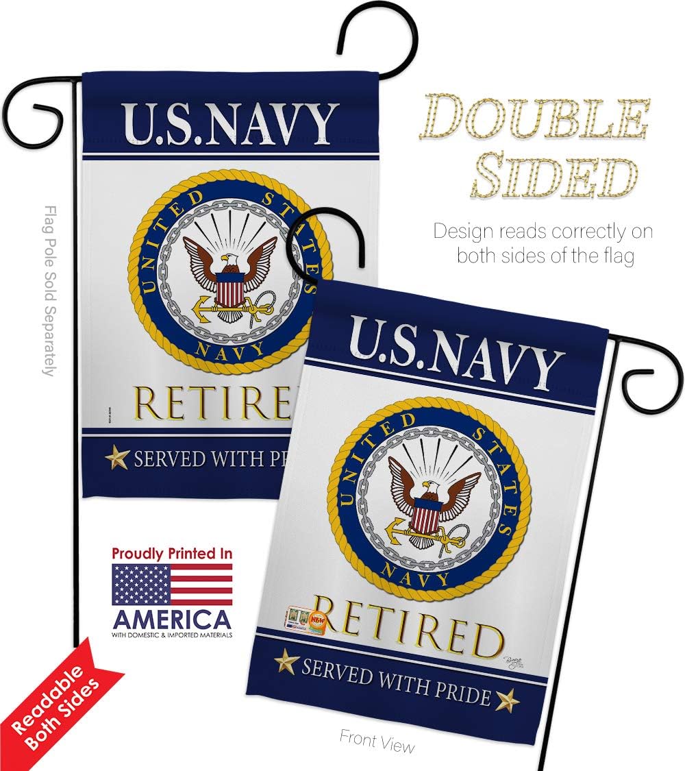 US Navy Retired Garden Flags Pack Armed Forces USN Seabee United State American Military Veteran Retire Official USA Applique Small Decorative Gift Yard House Banner Double-Sided Made In 13 X 18.5