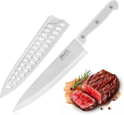 Cuchillo de chef de 8 pulgadas, cuchillo de cocina de acero inoxidable con funda protectora para cuchillo, cuchillo de rebanar ultra afilado con