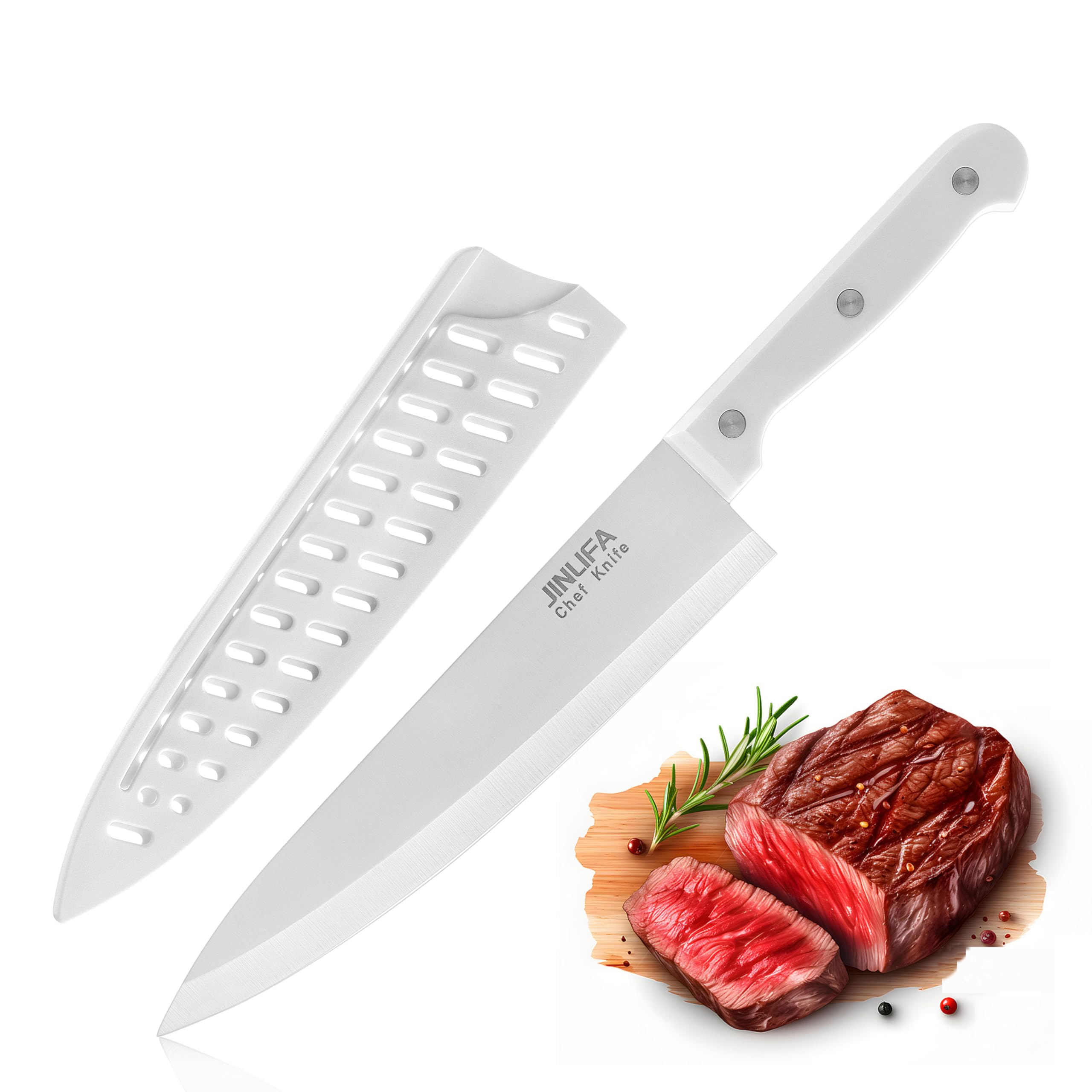 8 inch Chef Knife Stainless Steel Kitchen Knife with Protective Knife Sheath Ultra Sharp Slicing Knife with Ergonomic