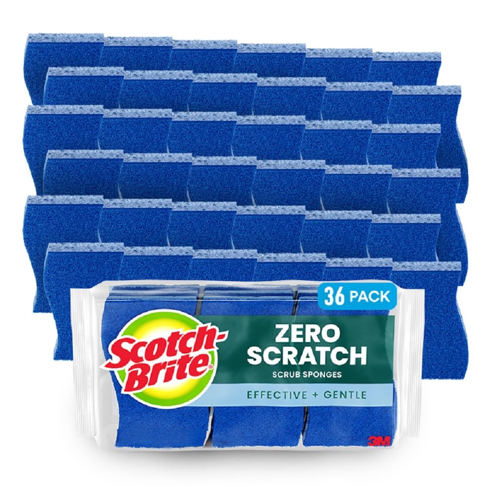 Scotch-Brite Zero Scratch Scrub Sponge, 36 Kitchen Sponges for Cleaning Around the Home, Bathroom & More, Scratch-free Dish Scrubber, Multi-surface Safe, Best for Nonstick Pots and Pans