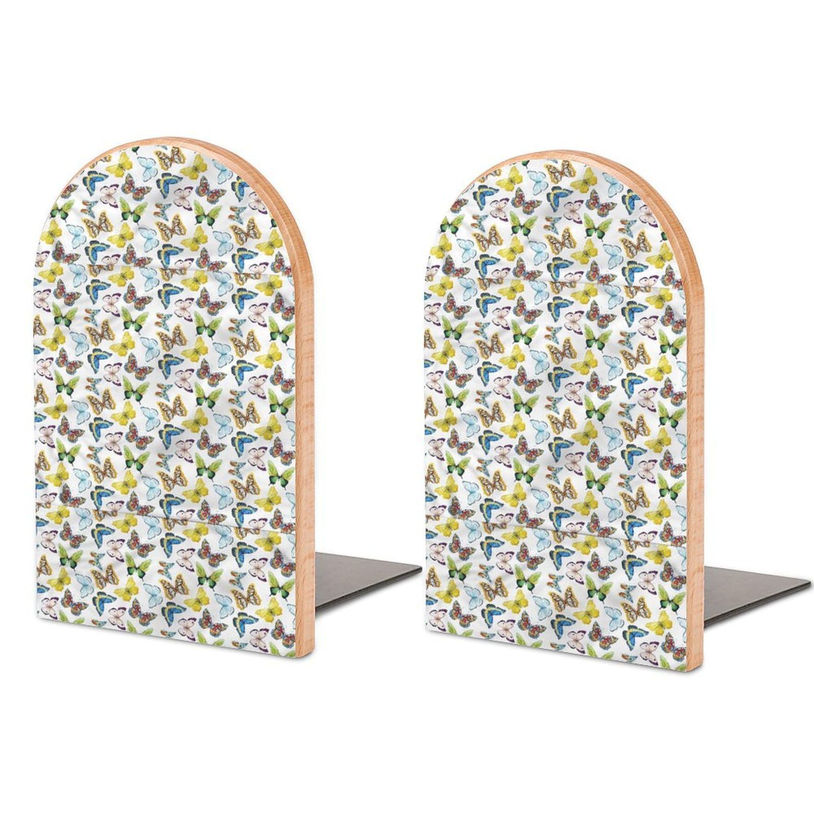 Watercolor Ethnic Beech Wood Bookends Heavy Duty Book Organizers Desktop File Holder for Office Home Bookshelf