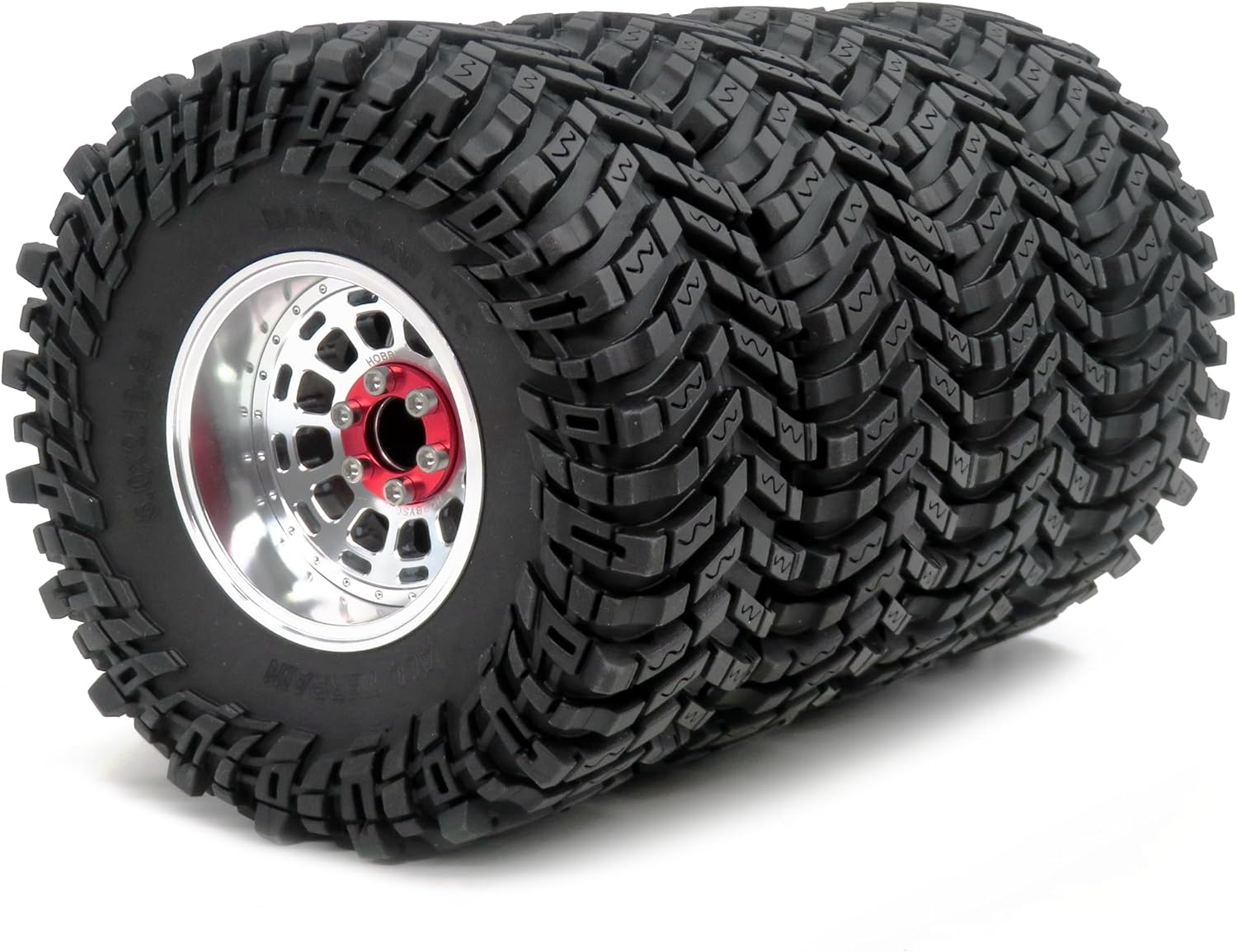 HOBBYSOUL RC 2.2 Beadlock Wheels and Tires, Tall 5.0''/127mm Tires 2.2 Tyres & Adjustable Offset 2.2 Wheels Rims Silver for RC Mud Crawler Trail Gen8 Everest 10 Axial Capra Wraith, (4-Pack)