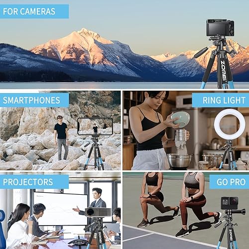 Miniatura 7 de Soporte de trípode resistente de 74 pulgadas para cámaras, teléfonos celulares, proyectores, cámaras web, visores de visión, unidad completa para