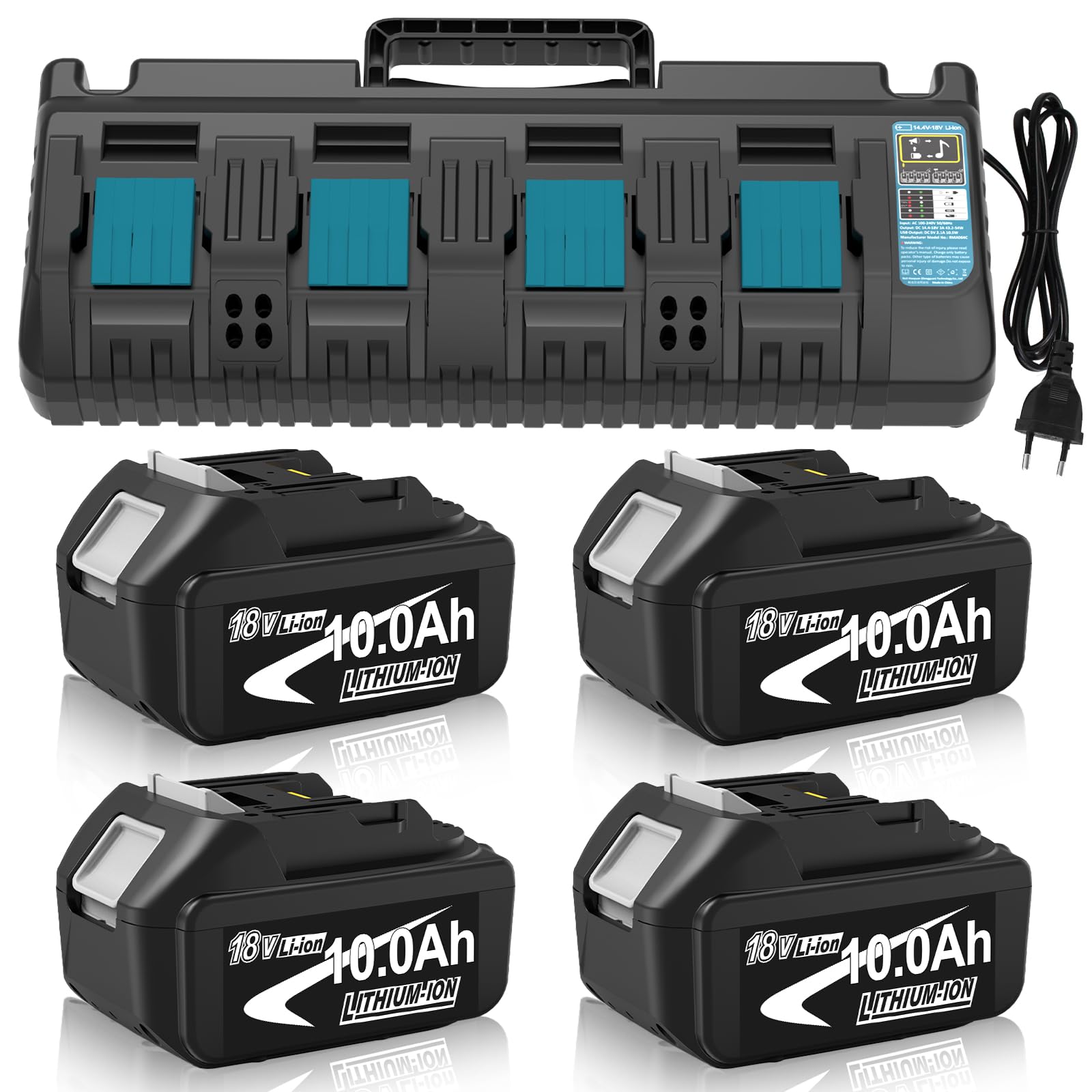 2X10000 mAh Kompatibel mit Makita Akku 18V BL1850 BL1860 BL1840 mit LED Indikator