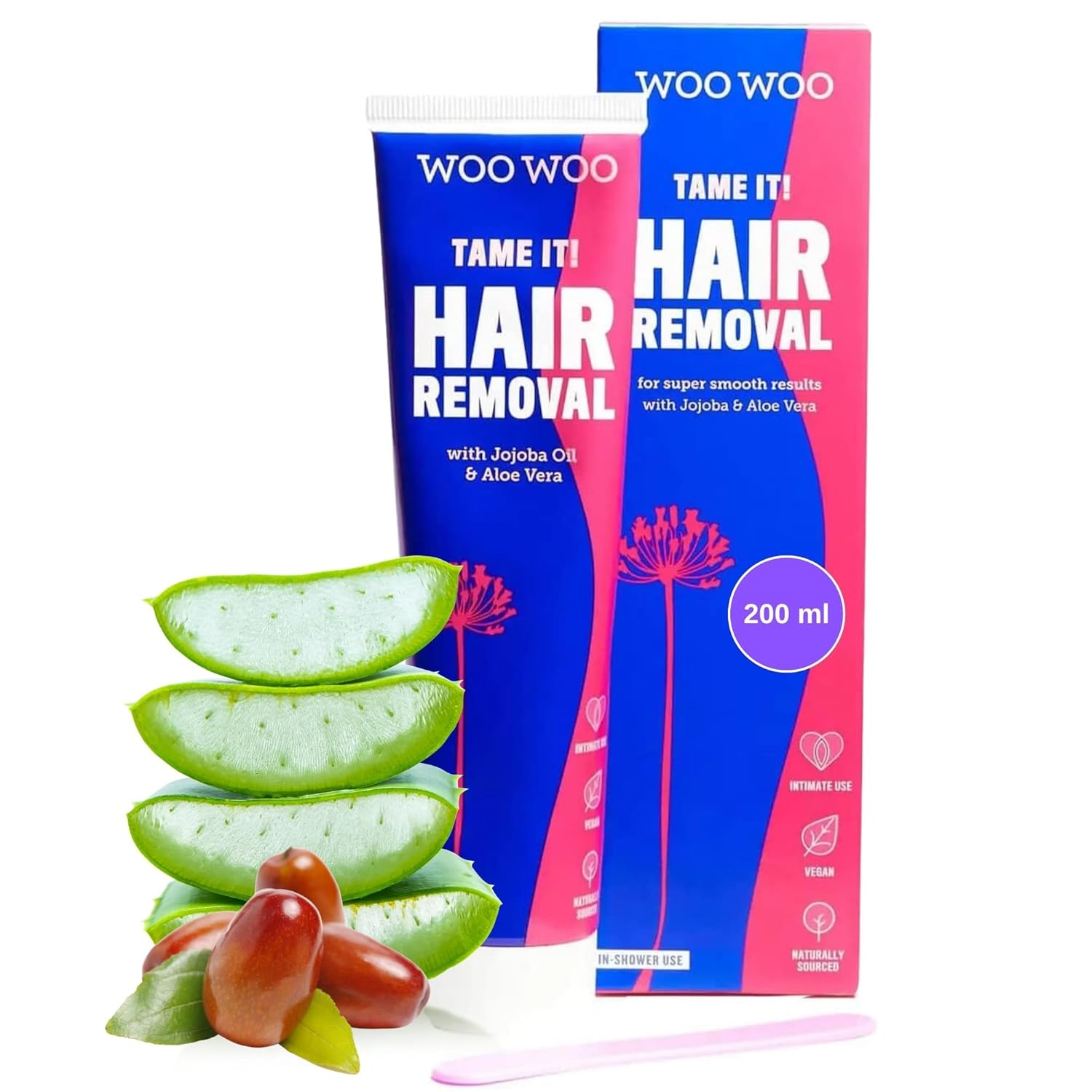 WooWoo – Tame It! In-Shower Natural Hair Removal Depilatory Cream | No Irritation Vegan Hair Remover For Sensitive Skin – Legs, Bikini, Intimate Areas (6.8 oz | 200 ml)