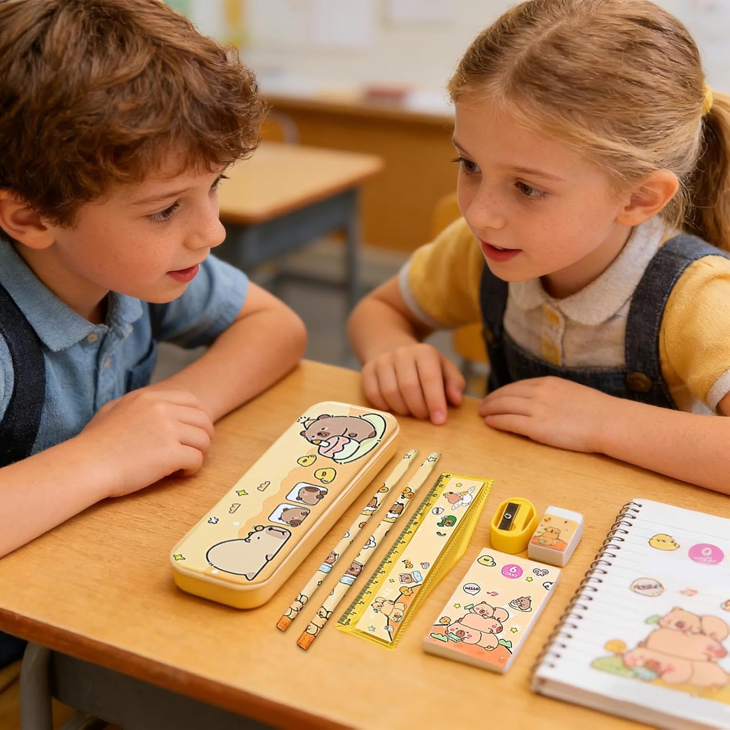 Cute Capybara Stationery Set - Pencil Kit, Kids School Supplies | Adorable Animal Themed Writing Drawing Study Tools Collection, Students Classroom Journaling Note Taking Accessories With Pen