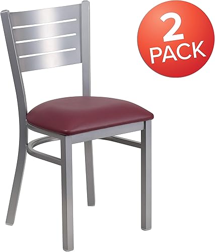 Miniatura 4 de Flash Furniture HERCULES Series Silla de restaurante de metal con respaldo de listones plateados, asiento de vinilo burdeos