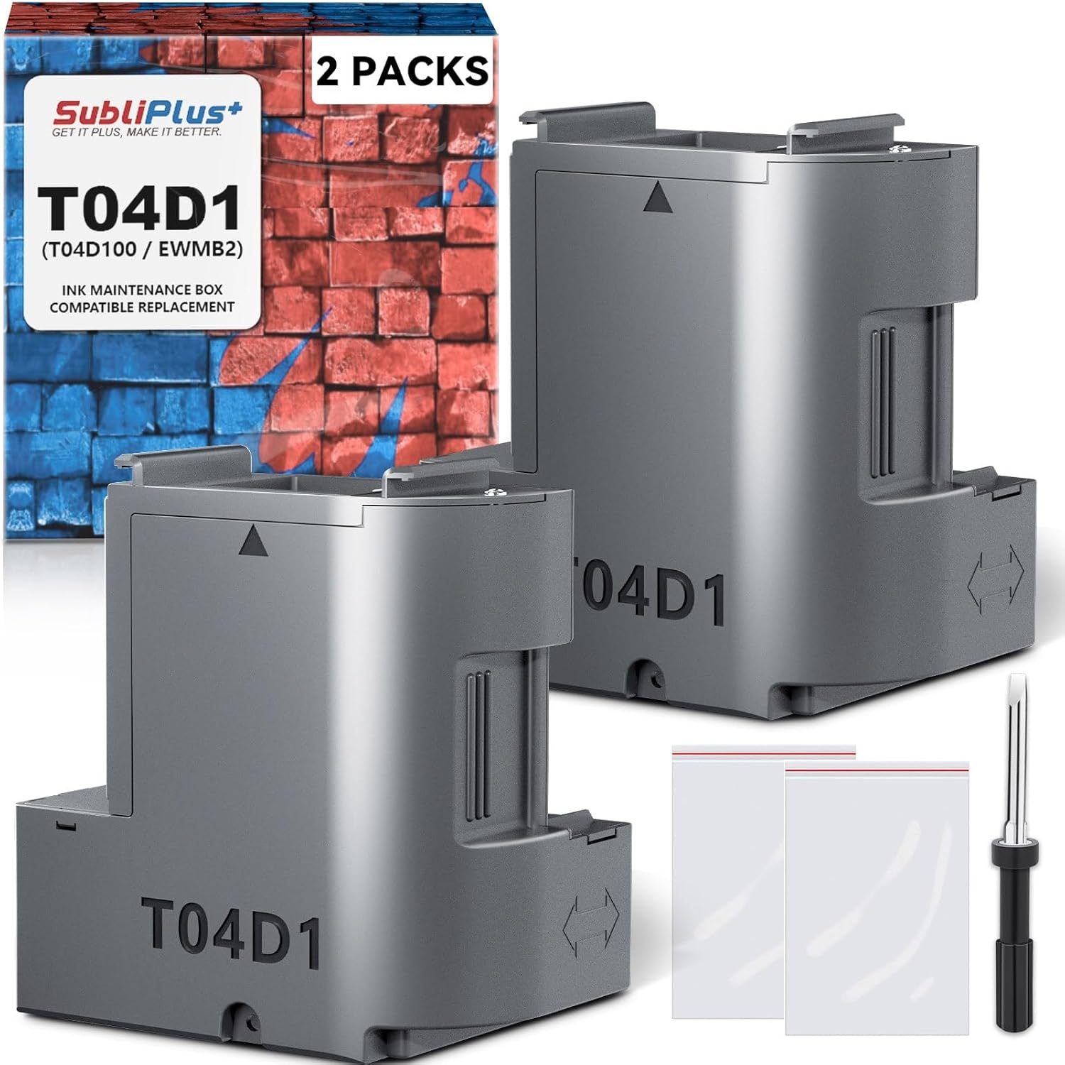 T04D1/T04D100 Ink Maintenance Box Replacement for ET-3750 ET-15000 ET-4760 ET-3760 XP-5100 ET-3850 ET-4850 WF-2860 ET-3710 ET-5150 ET-3830 ET-M1000 ST-3000 ET-M2170 etc. Printers 2 Packs