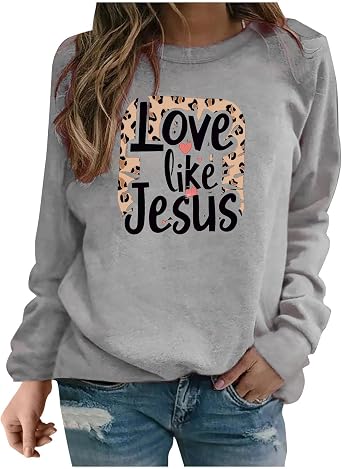 Mzkdieey Christian Sweatshirts Women Love Like Jesus Shirt Valentines Shirts Faith Religious Saying Inspirational Tops