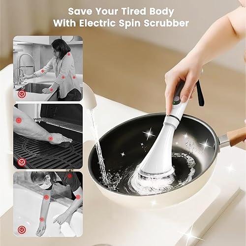 Miniatura 2 de Cepillo eléctrico giratorio  Cepillo de limpieza inalámbrico recargable con cuerpo completo IPX7 impermeable, 6 cabezales intercambiables y modos de