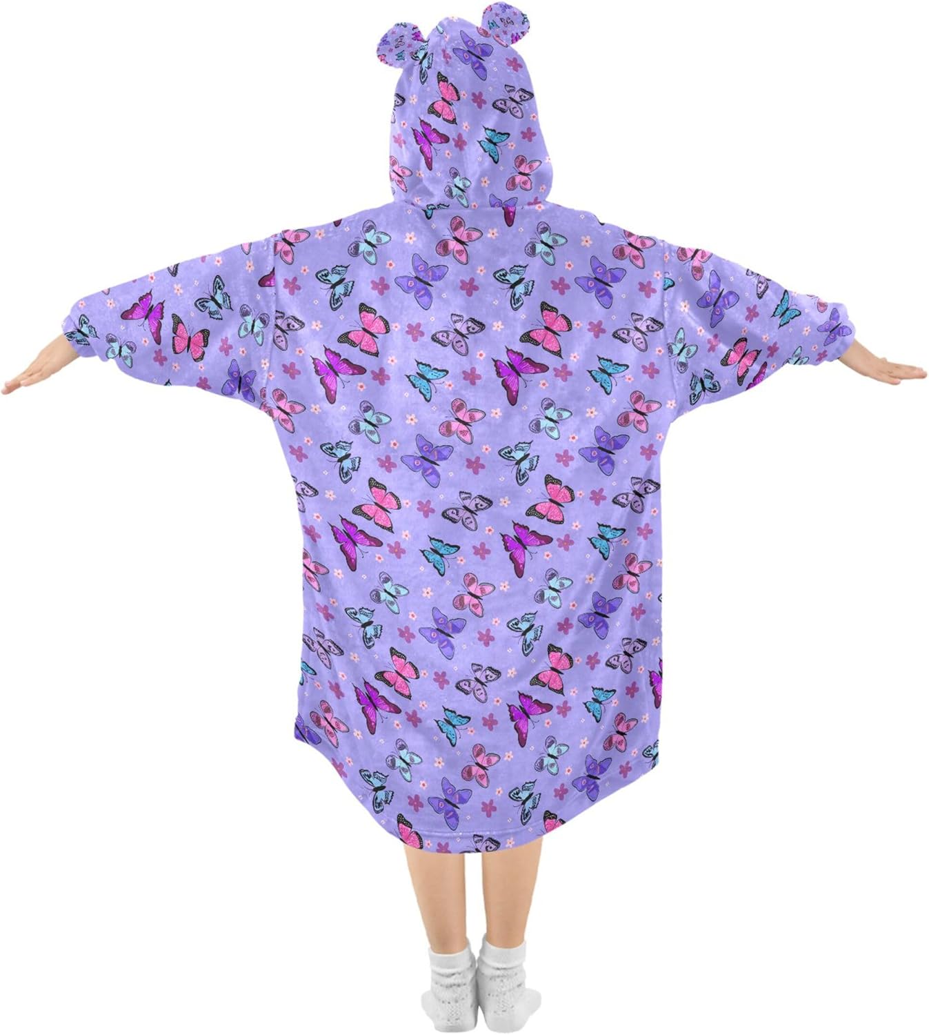 Butterfly Flowers Kids Wearable Blanket Hoodie with Pocket and Sleeves for Toddlers, Cute Hoodies Girls Boys B0403967