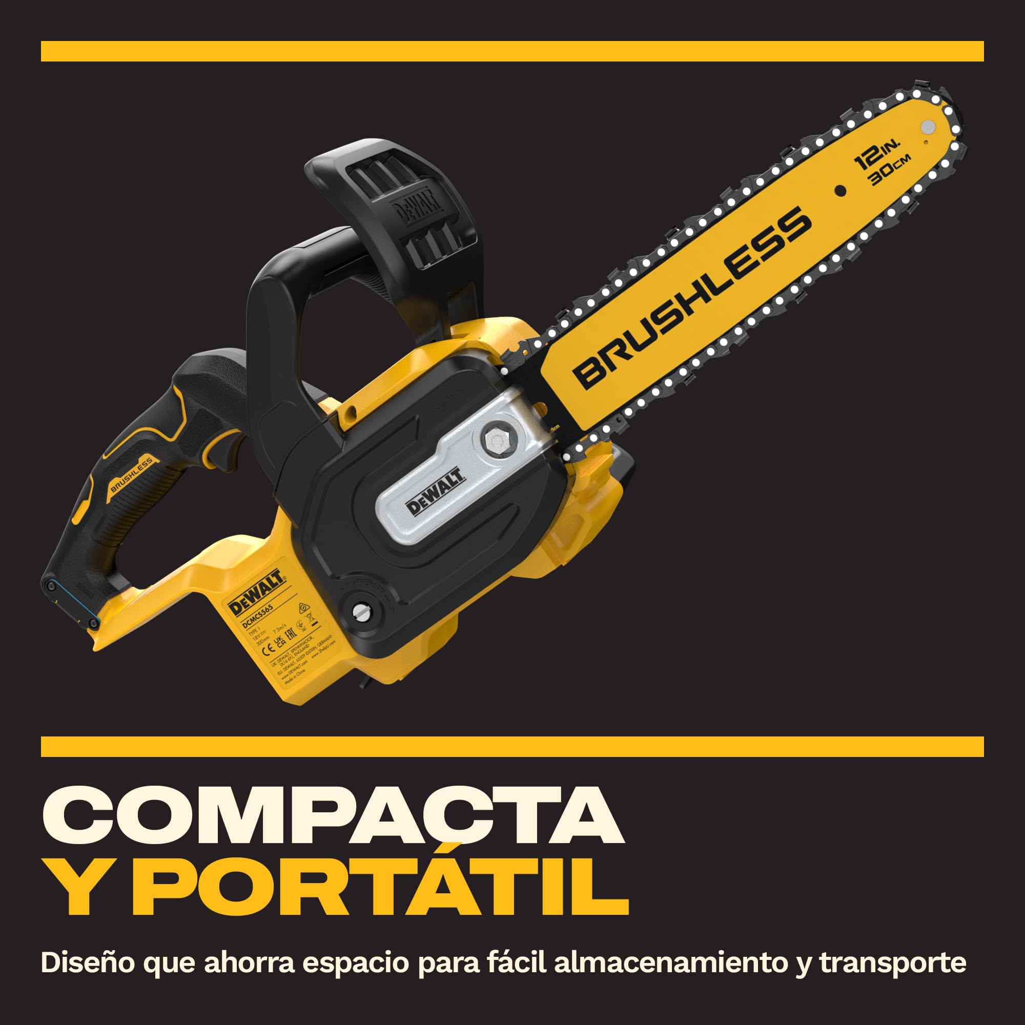 DEWALT Motosierra Compacta sin escobillas XR 18V 30cm, Solo herramienta, DCMCS565N-XJ