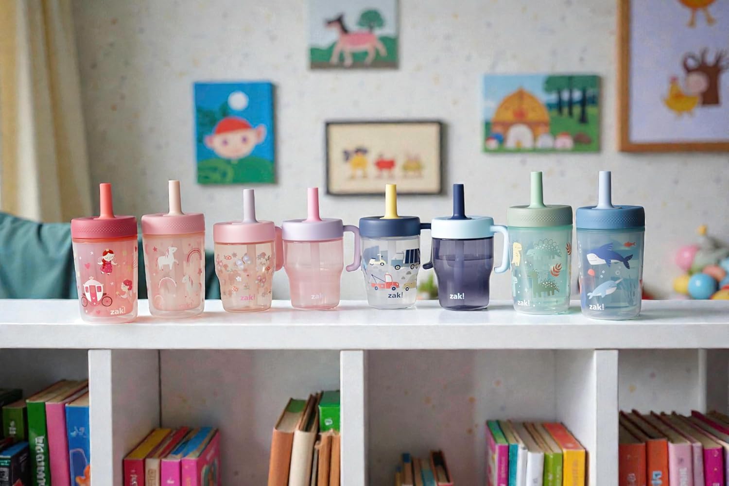 Zak Designs Capri Toddler Tumblers For Travel or At Home, 9oz 2-Pack Double Wall Plastic Sippy Cups With Leak-Proof Design is Perfect For Kids (Fairy Tales, Rainbow Magic) - Image 11