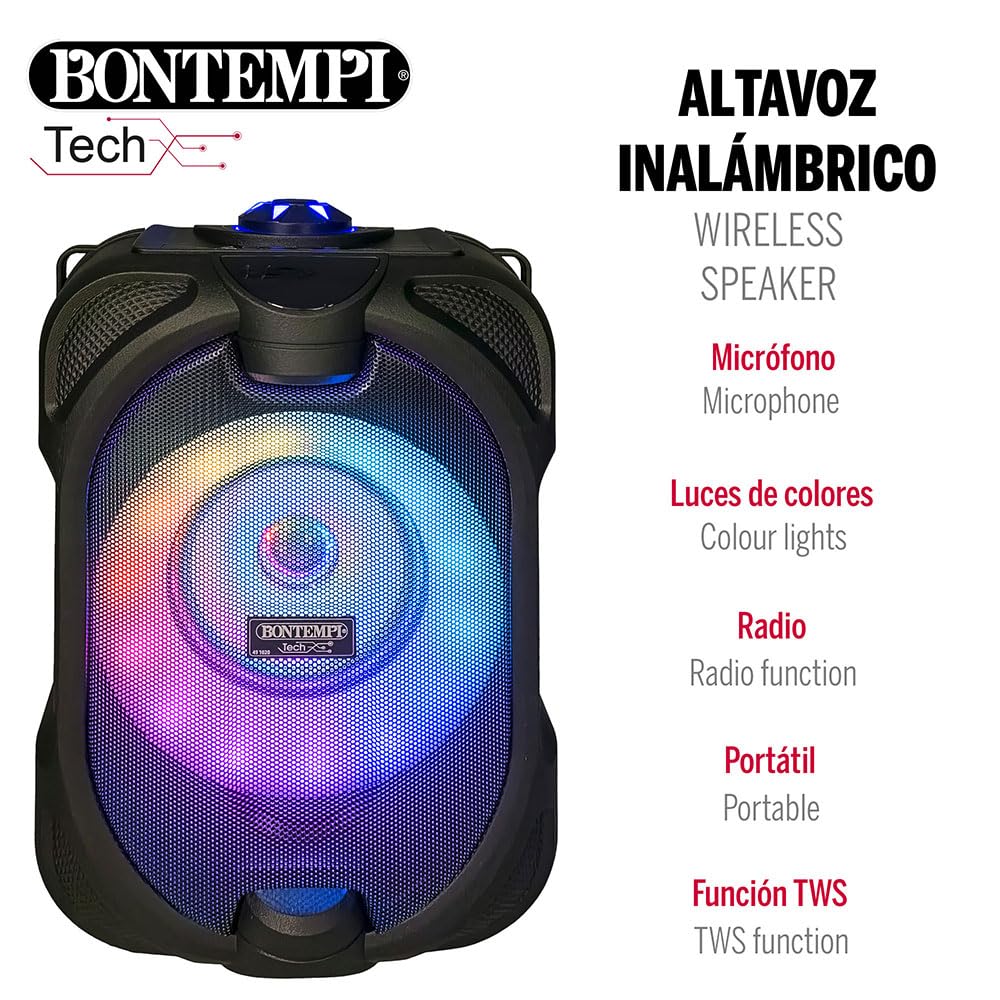 COLORBABY Altavoz Karaoke inalámbrico, 80W de Potencia, Luces RGB, Micrófono Incluido, Función TWS estéreo, USB, microSD, Radio, Batería Recargable, Portátil, para Fiestas y Eventos (47893)