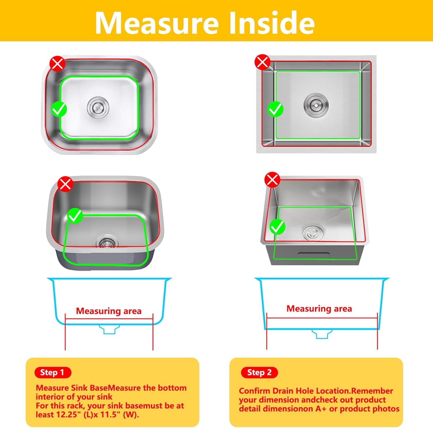 Stainless Steel Sink Protectors for Kitchen Sink,2 Pack 12.25"×11.5" Metal Sink Rack with Center Drain Hole, Kitchen Sinks Protector Grid Sink Grate for Single Bowl Bottom of Kitchen Sinks