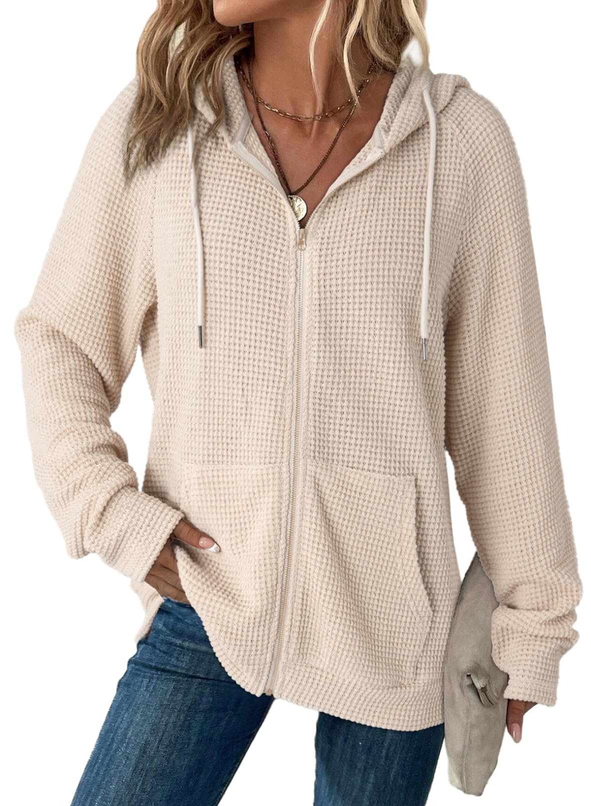 Dokotoo Women's Full Zip Up Hoodies Waffle Knit