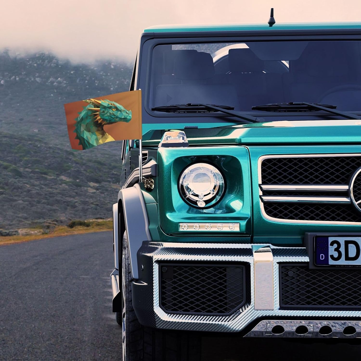 Dragon Geometric Shapes Minimalistic Car Flag Outdoor Window Clip 12 X 18 Inch Double Side Car Decoration
