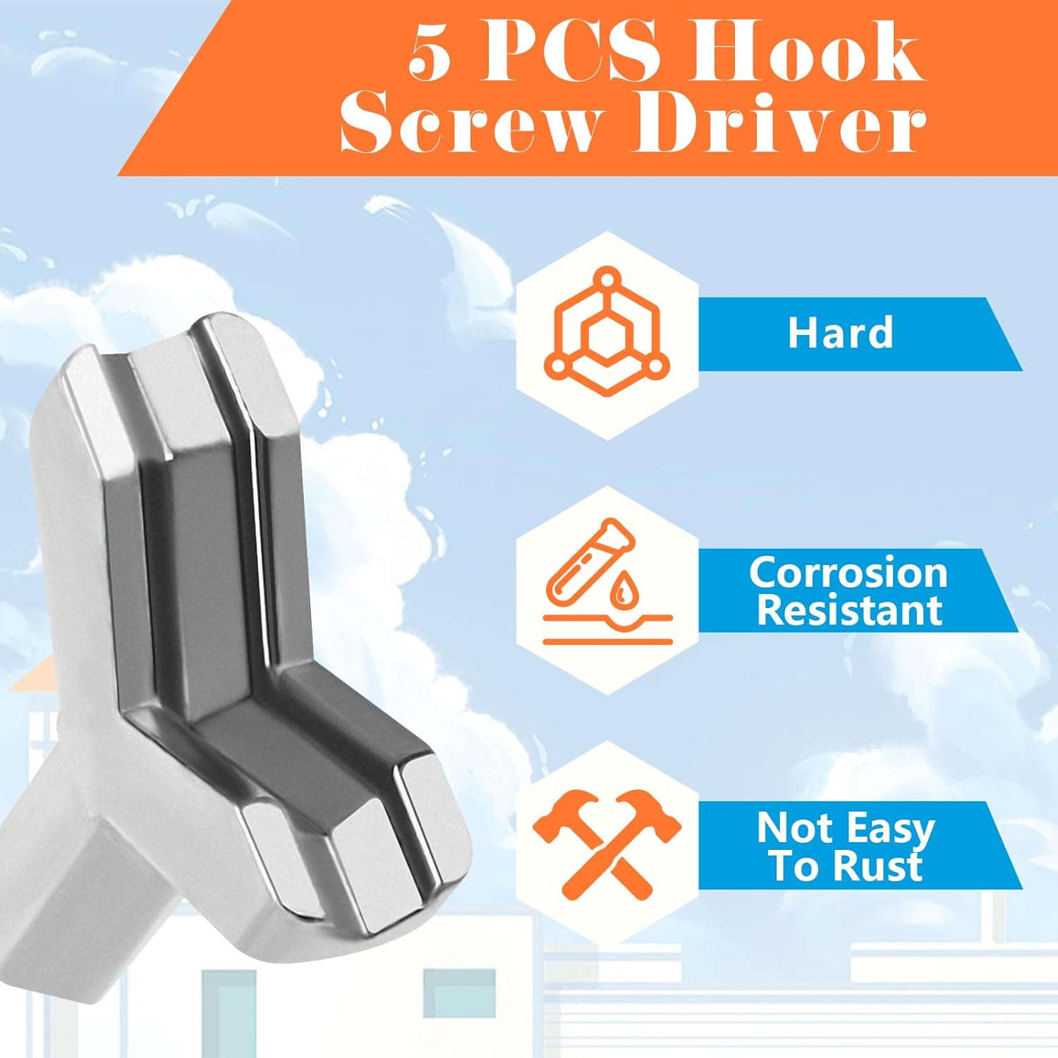 5 Pcs Hooks Driver Y Shape Cup Hook Installer and Remover Power Wing Nut Driver Set 1/4 in Wrench Screw Drill Bit Holder Cup Hook Screw Driver for C Hook Bolts Eye Screws Q-Hanger