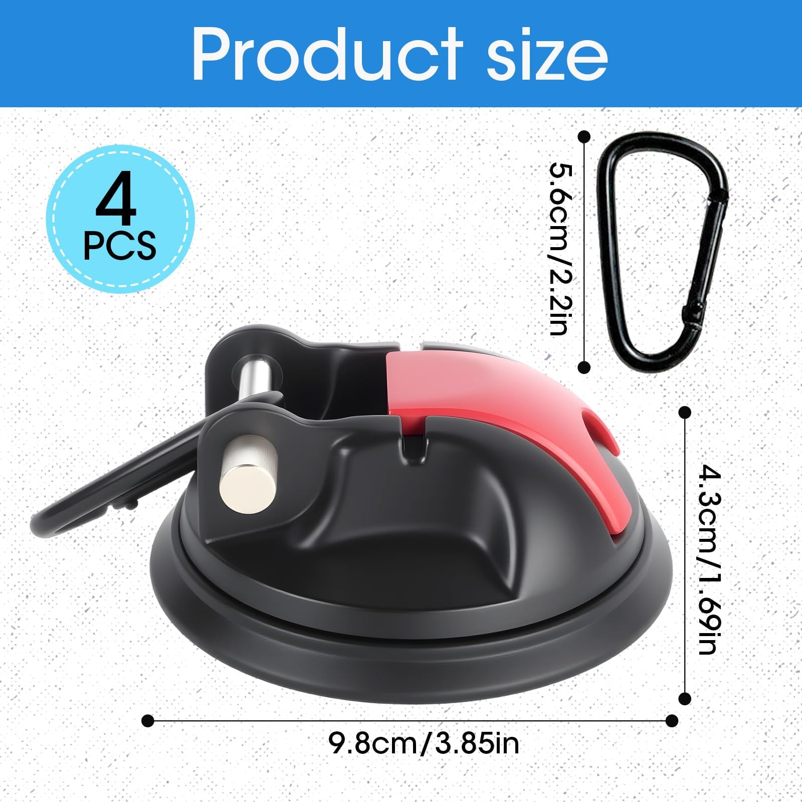 4 Stück Saugnapf Haken Starker Halt für Camping, Große Saugnäpfe mit 35 KG Tragkraft & D-Ringen,Wiederverwendbar, Ohne Bohren, Vakuum Saughaken Extra Stark für Wohnmobil, Zelt, Auto, Fliesen, Glas - 3