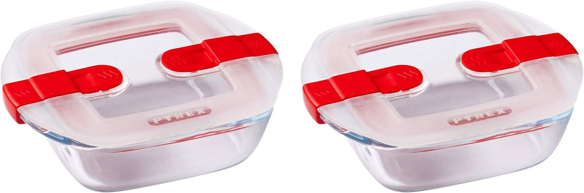 Pyrex Microwave Safe Classic Square Glass Dish with Vented Lid 1L Red