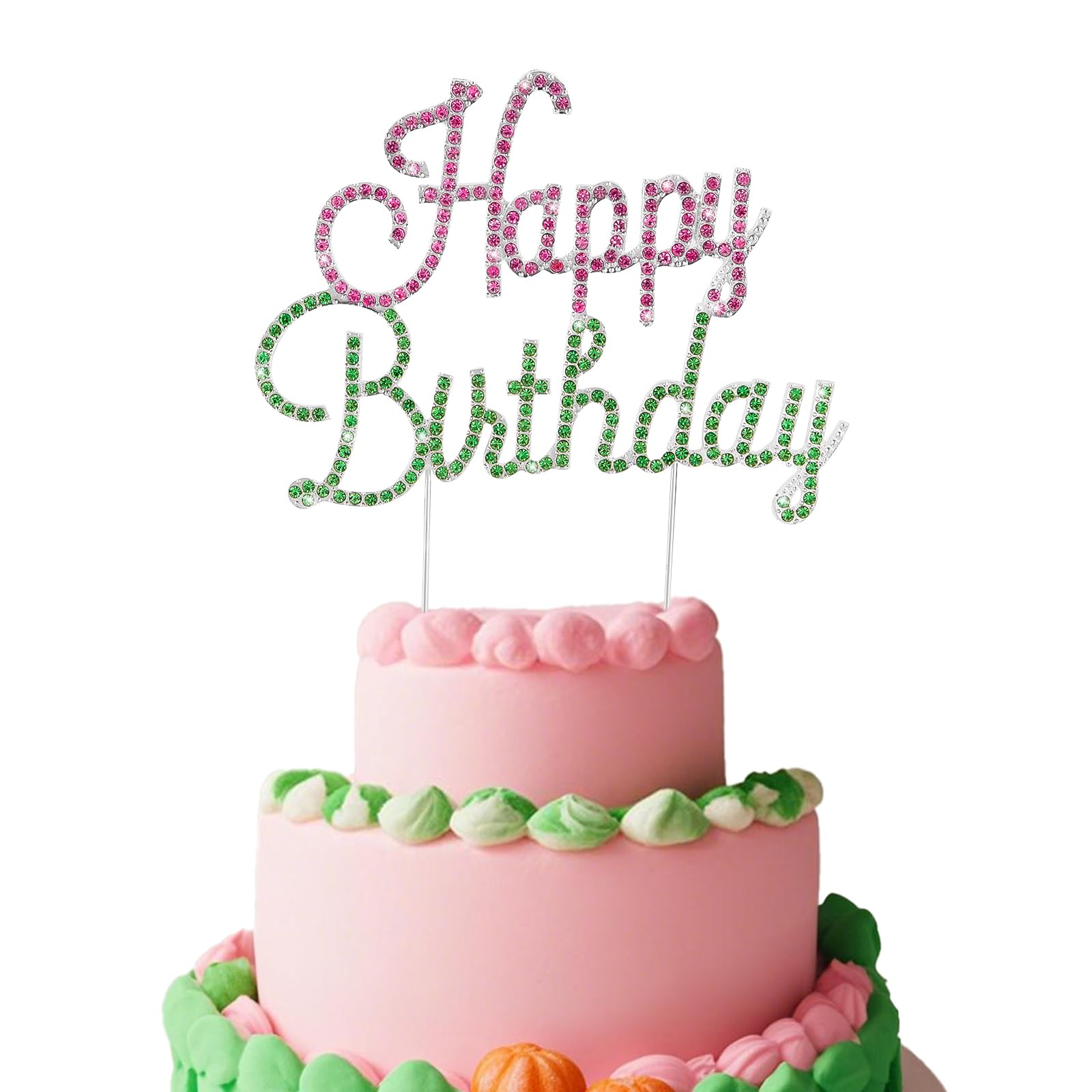 YARIEW Pink and Green Rhinestone Witch Theme Birthday Cake Topper