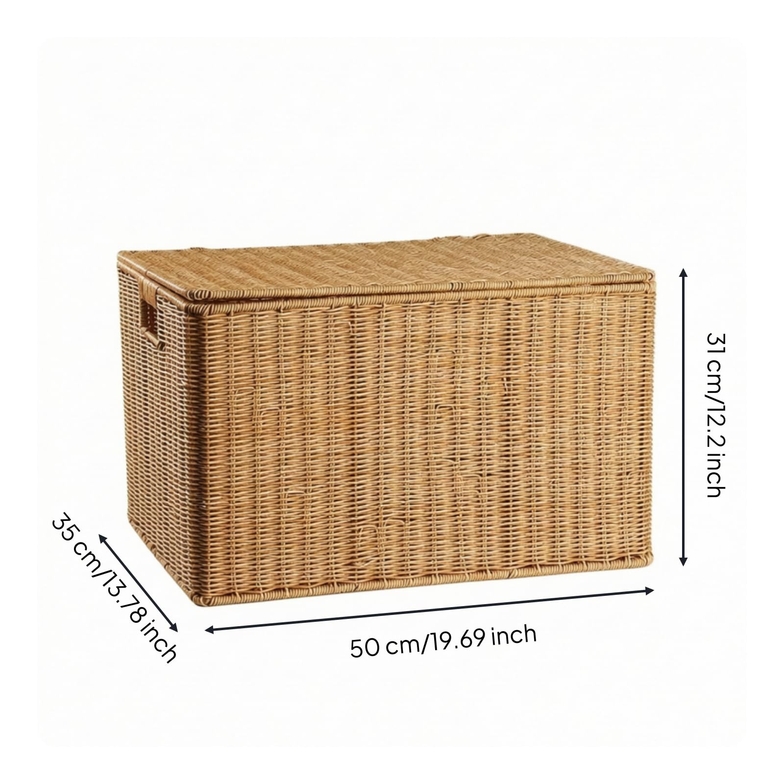 KESOTO Panier Tressé Cvercle Rectangulaire Boîte Rangement Cvercle Anti-Pssière Panier Tressé pr Étagère, Chambre, Brun, 50x35x31cm