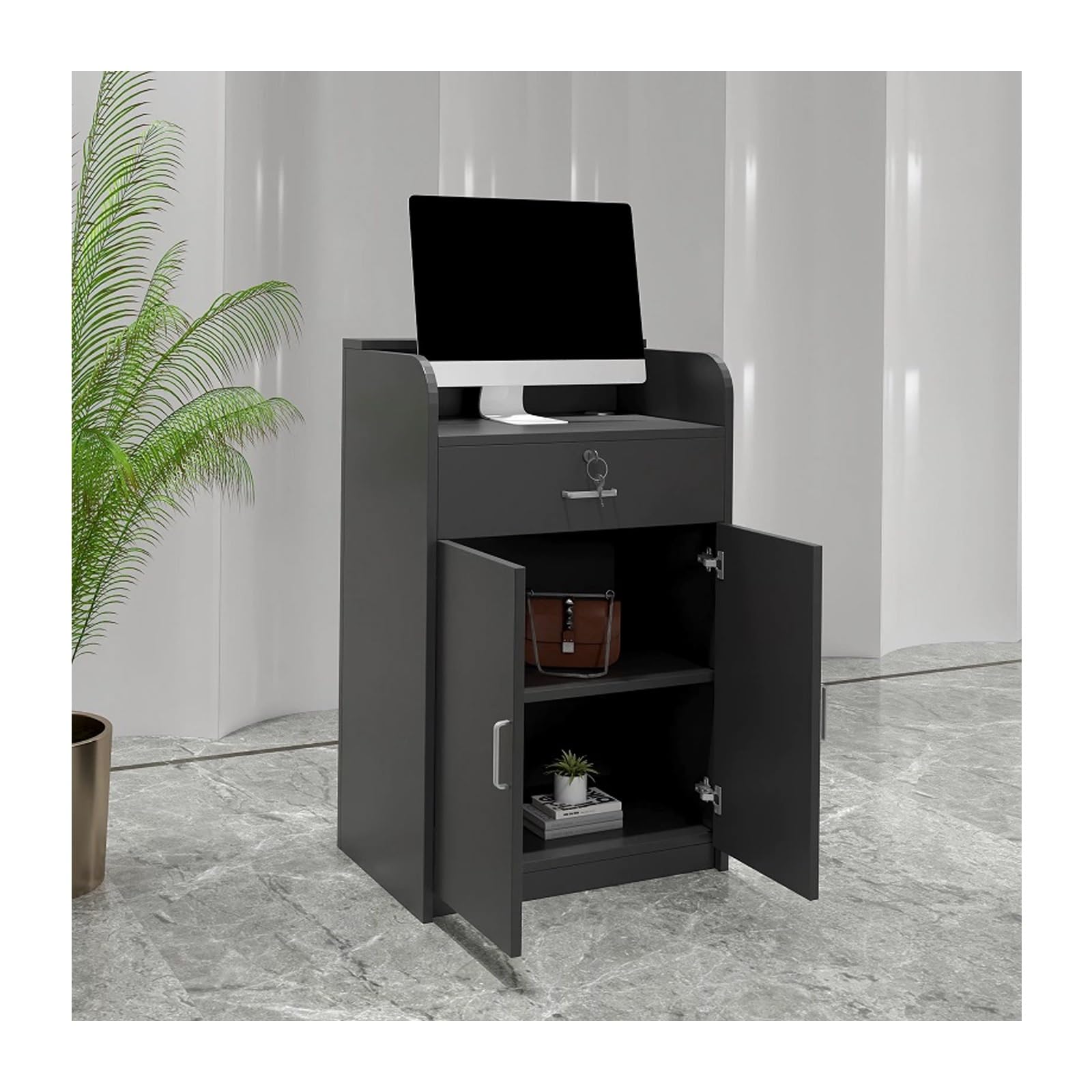 QWEASDF Bancone Reception Moderno，Bancone Cassa Piccolo e Moderno ，Bancone Reception Ideale per u+899fficio, Reception, attenzione, Commercio. Banconi per Sala d'attesa(Black,L80cm/31.4in)
