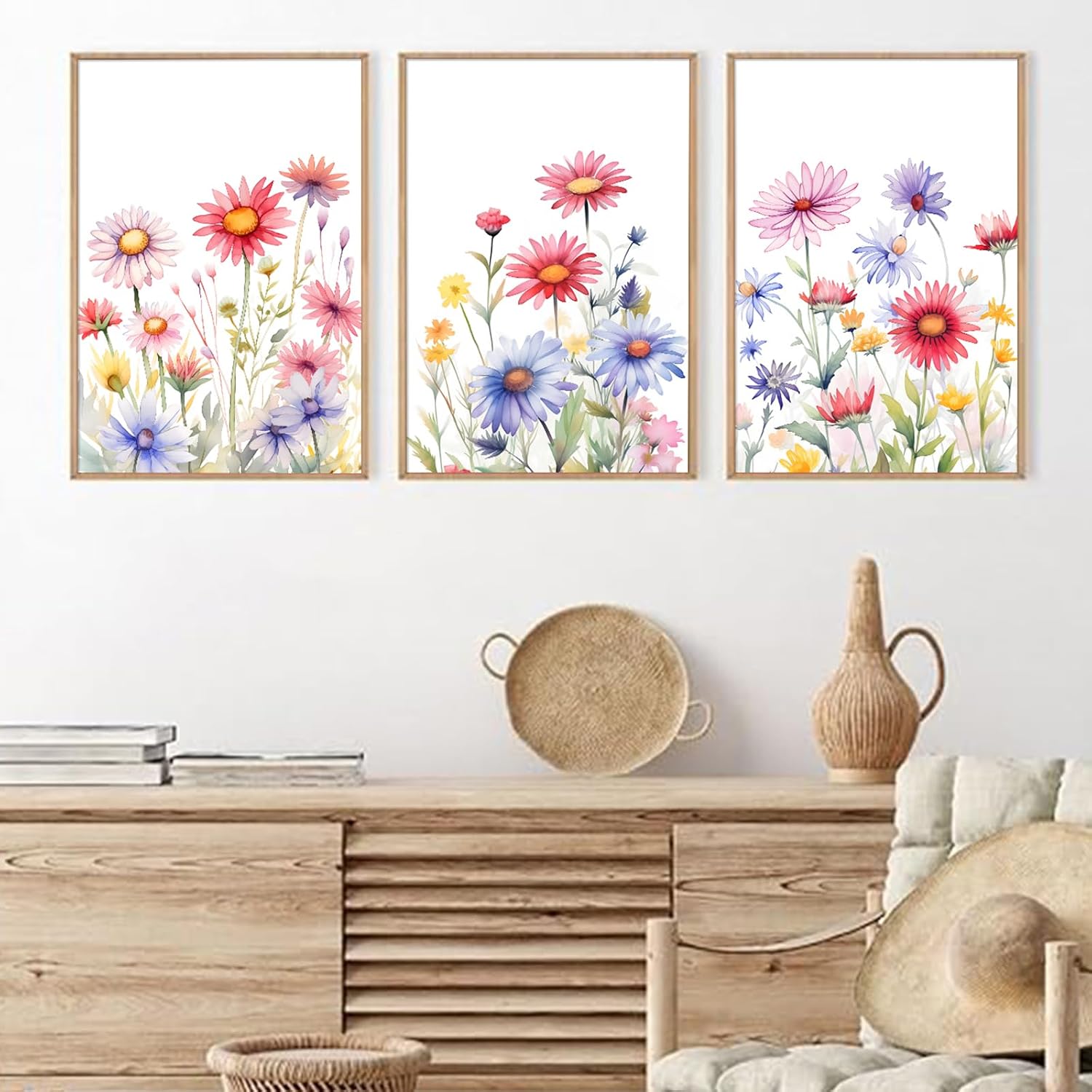 Amazon.com: Watercolor Wildflowers Canvas Wall Art Colorful Flower ...