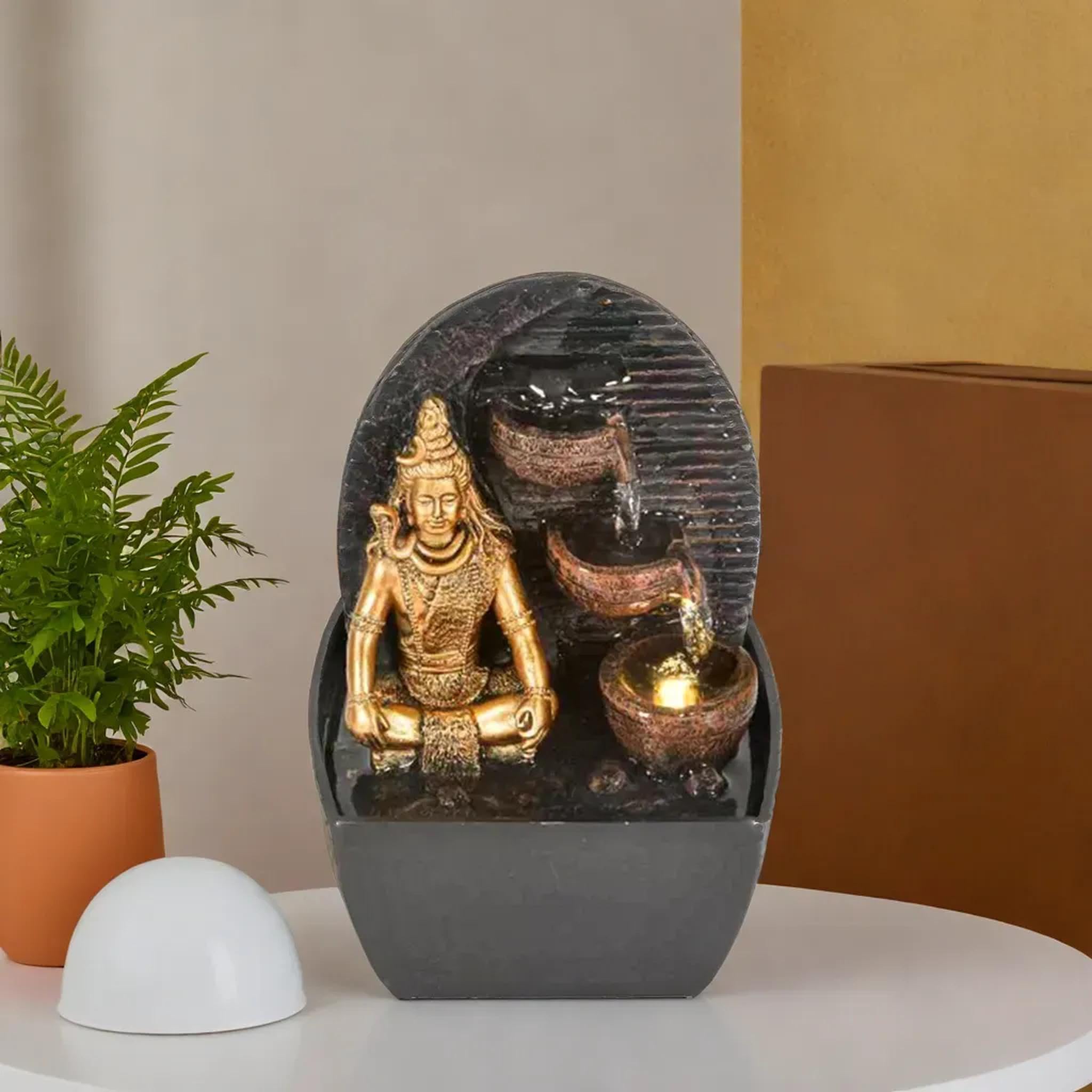 SPLICE Polyresin Lord Shiva Water Fountain with LED Light for Home, Office, Bedroom, and Gifting Purposes-image-33