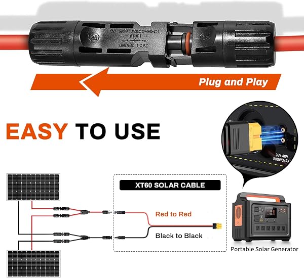 Cavo XT60 Femmina 5M 12 AWG to Solare Connettore 4mm² (12AWG) Cavo Prolunga Adattatore XT60 per Centrale Elettrica Portatile e Batteria Backup - 3