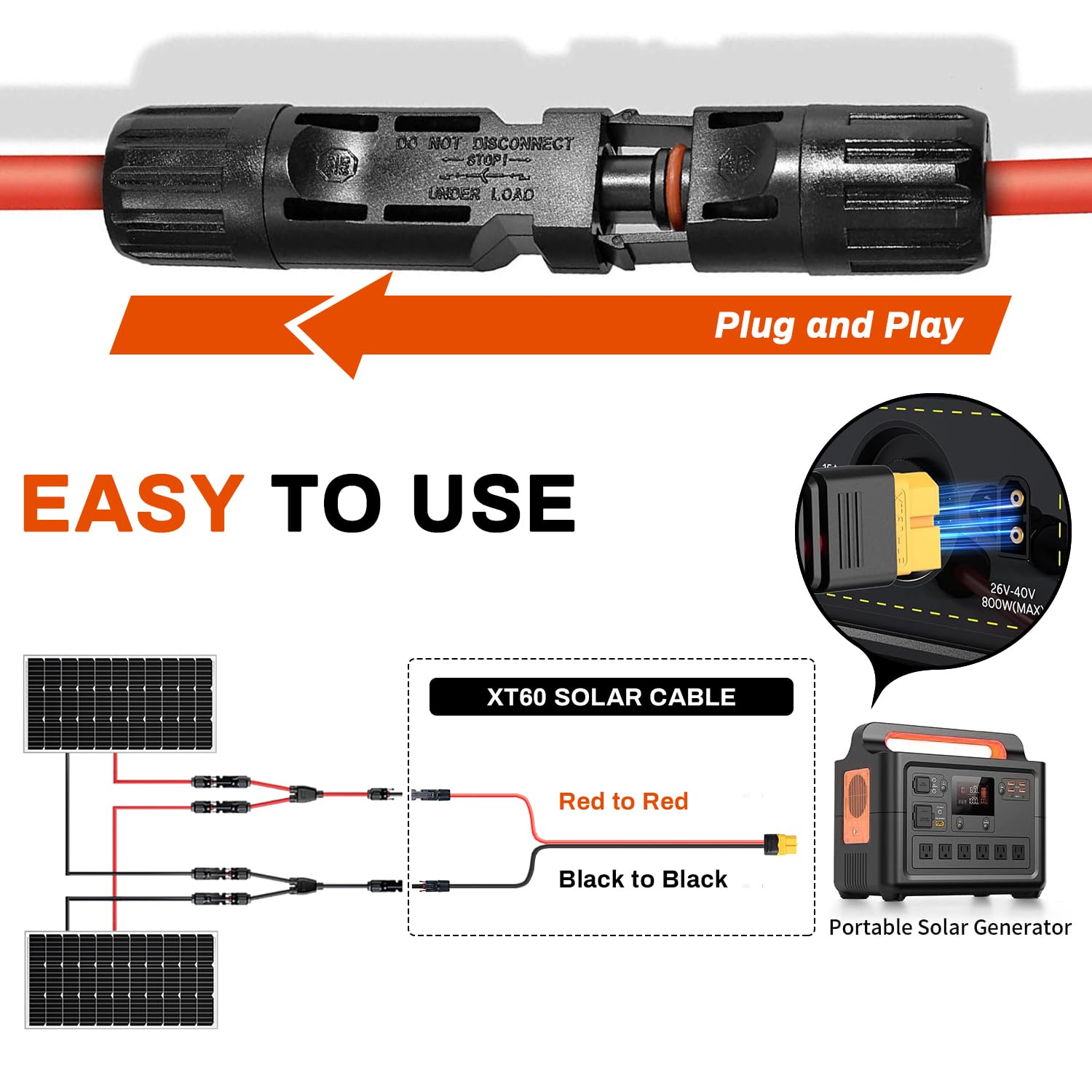 XT60 Charge Extension Cable 100Ft 10AWG or 2/6/10/20/25/35/50/100Ft 6mm²/10AWG Solar Connector to XT60 Cable for Portable Power Station, LiFePO4 Battery, RV and Solar Generator