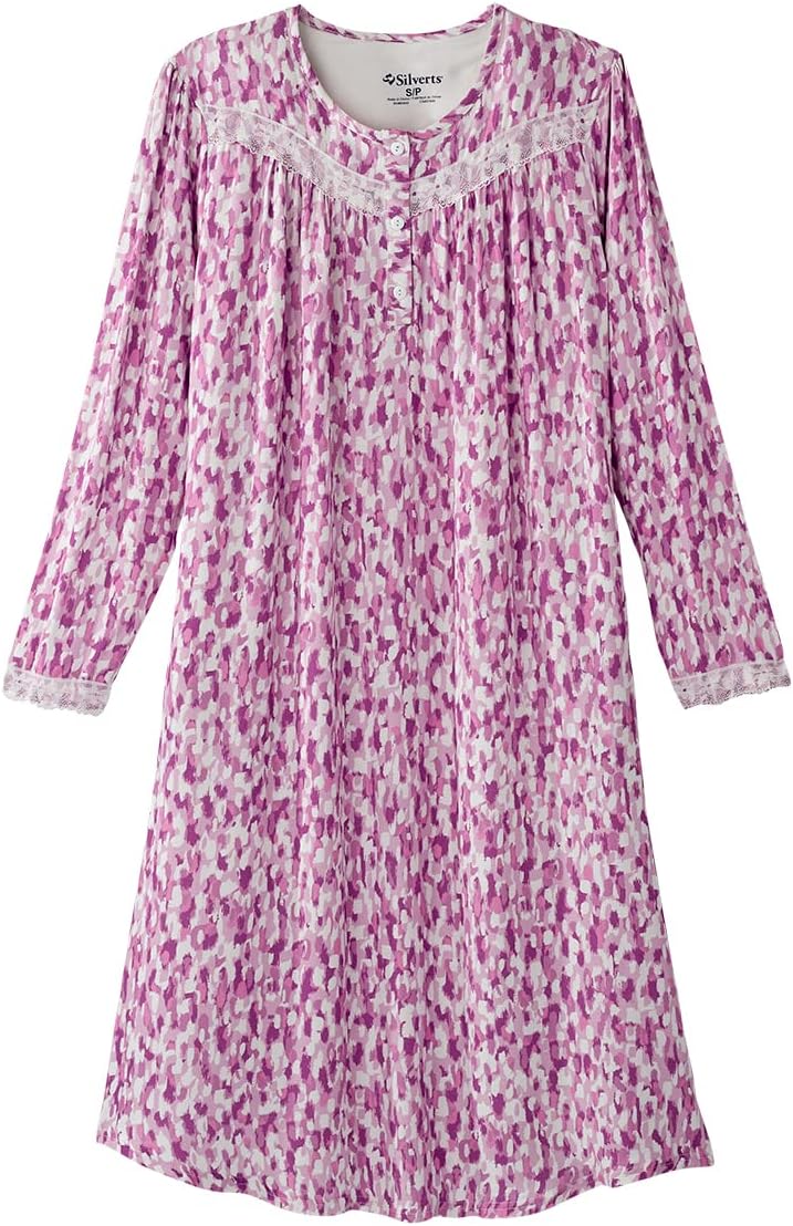 Silverts Women’s Adaptive Clothing Open Back Float Nightgown Petite, Assisted Dressing Gown for Elderly, Nursing Home & Rehab