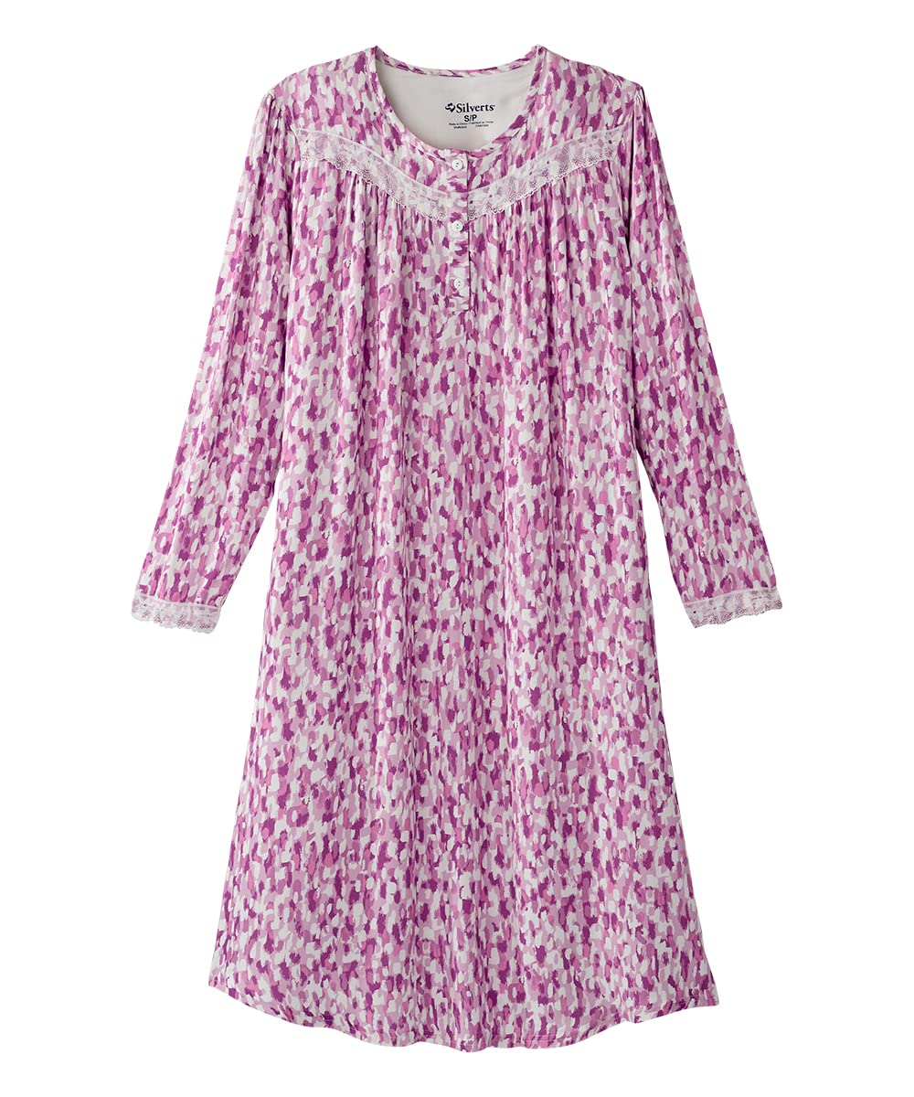 Buy Women’s Open Back Adaptive Lace Trim Nightgown Long Sleeve