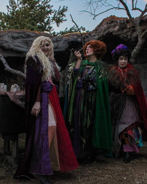 JEGERMIG Classic Witch Costume Cloak and Natural Feather Cape Halloween Role Play Party Witchy Cloak